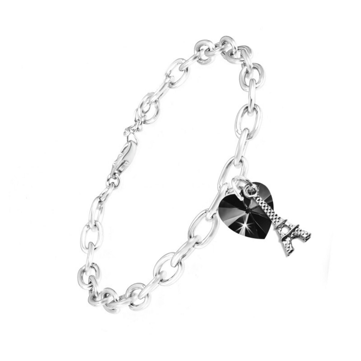 SC CRYSTAL Bracelet coeur noir et Tour Eiffel SC Crystal orné de Cristaux scintillants