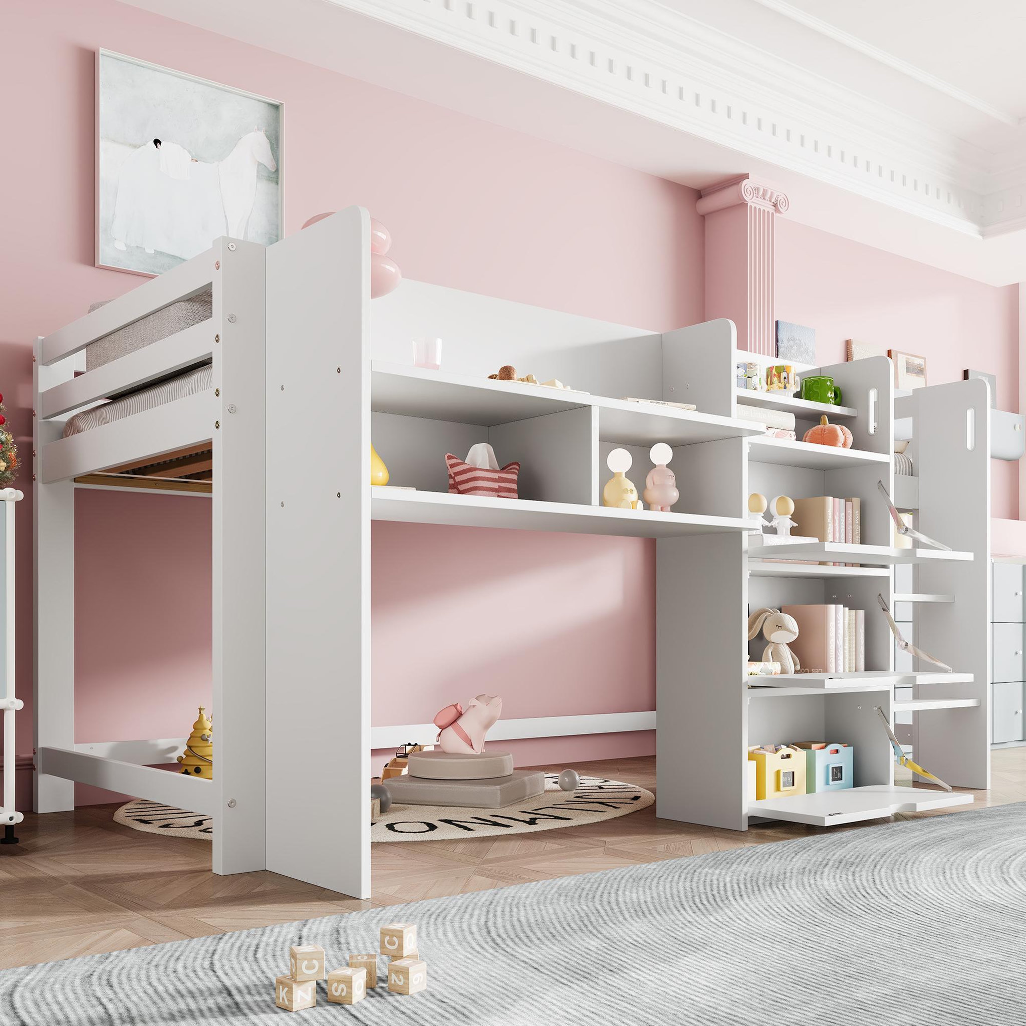 Voir la diapositive 4 : MERAX Lit enfant mi hauteur 90x200cm coloris blanc pin