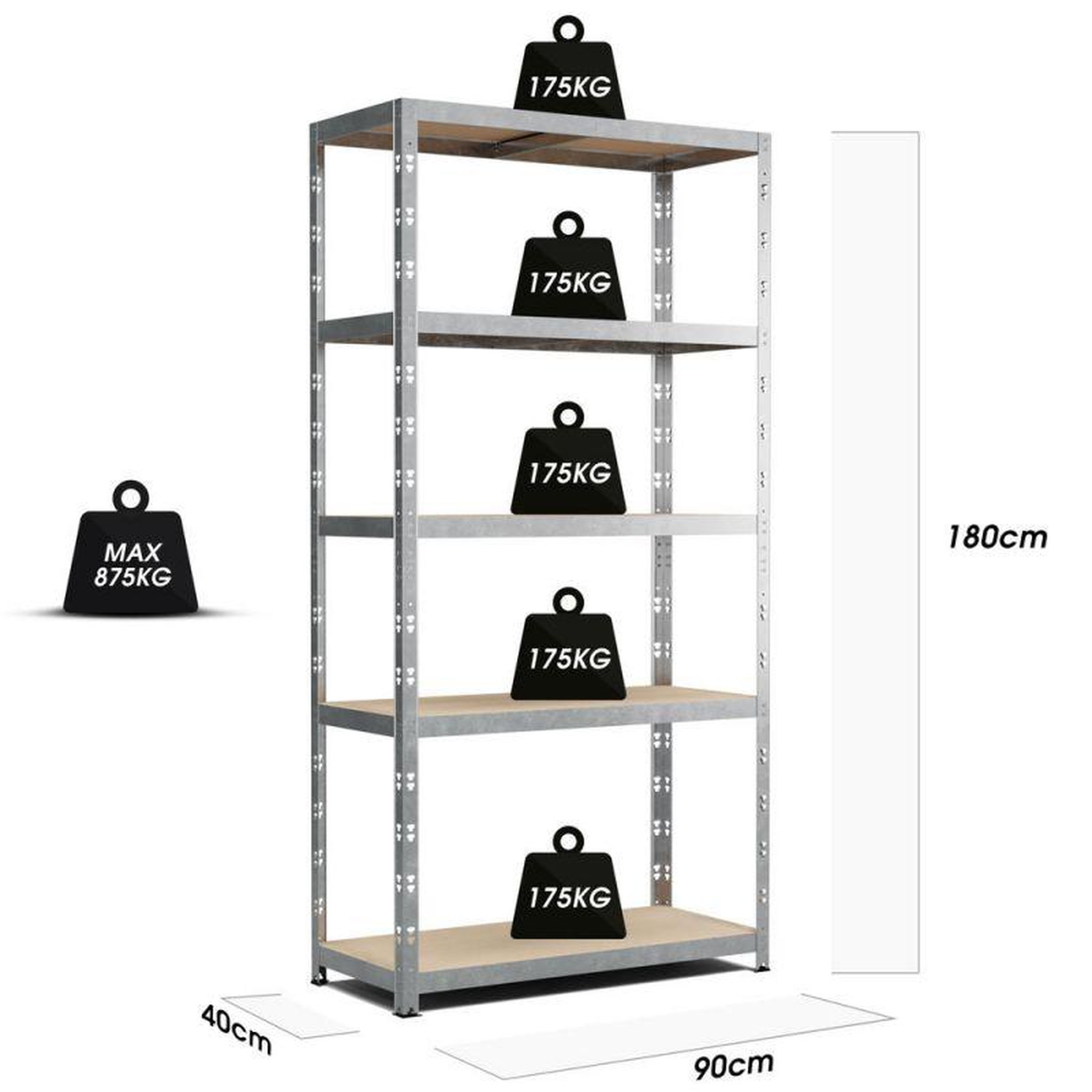 Voir la diapositive 3 : EUROSPEN Etagère de rangement modulable et polyvalente pour atelier, garage, cave... Charge Lourde max 875kg -180x90x40cm - Gris