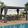 Voir la diapositive 2 : ID MARKET Pergola bioclimatique lames orientables acier 3x4 M rideaux et moustiquaire gris anthracite