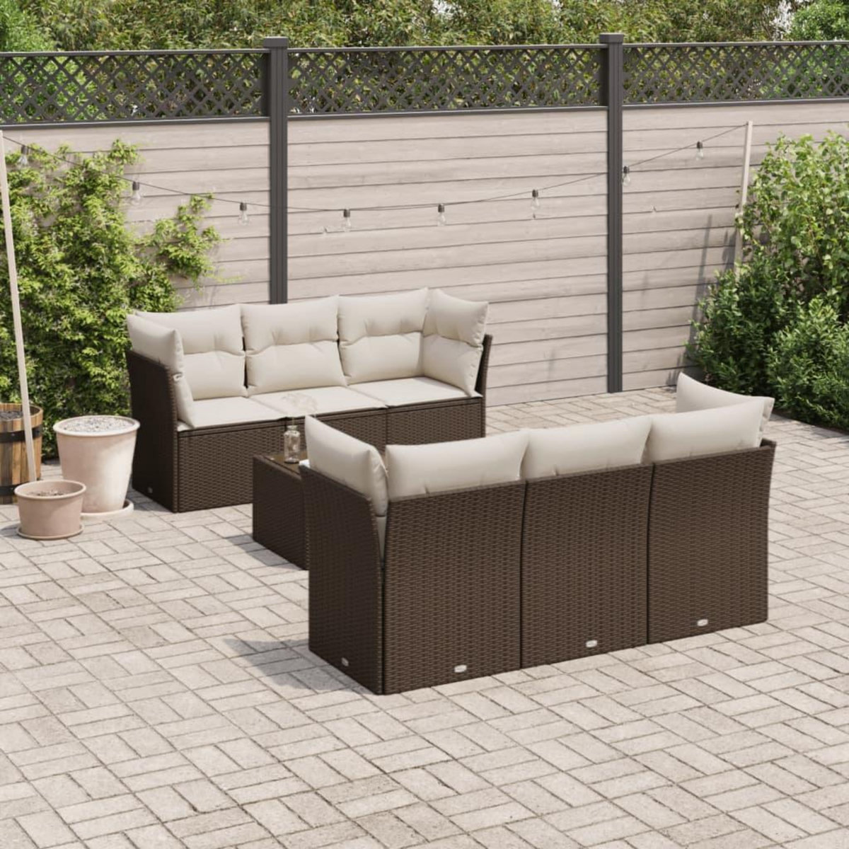 VIDAXL Salon de jardin avec coussins 7 pcs marron resine tressee