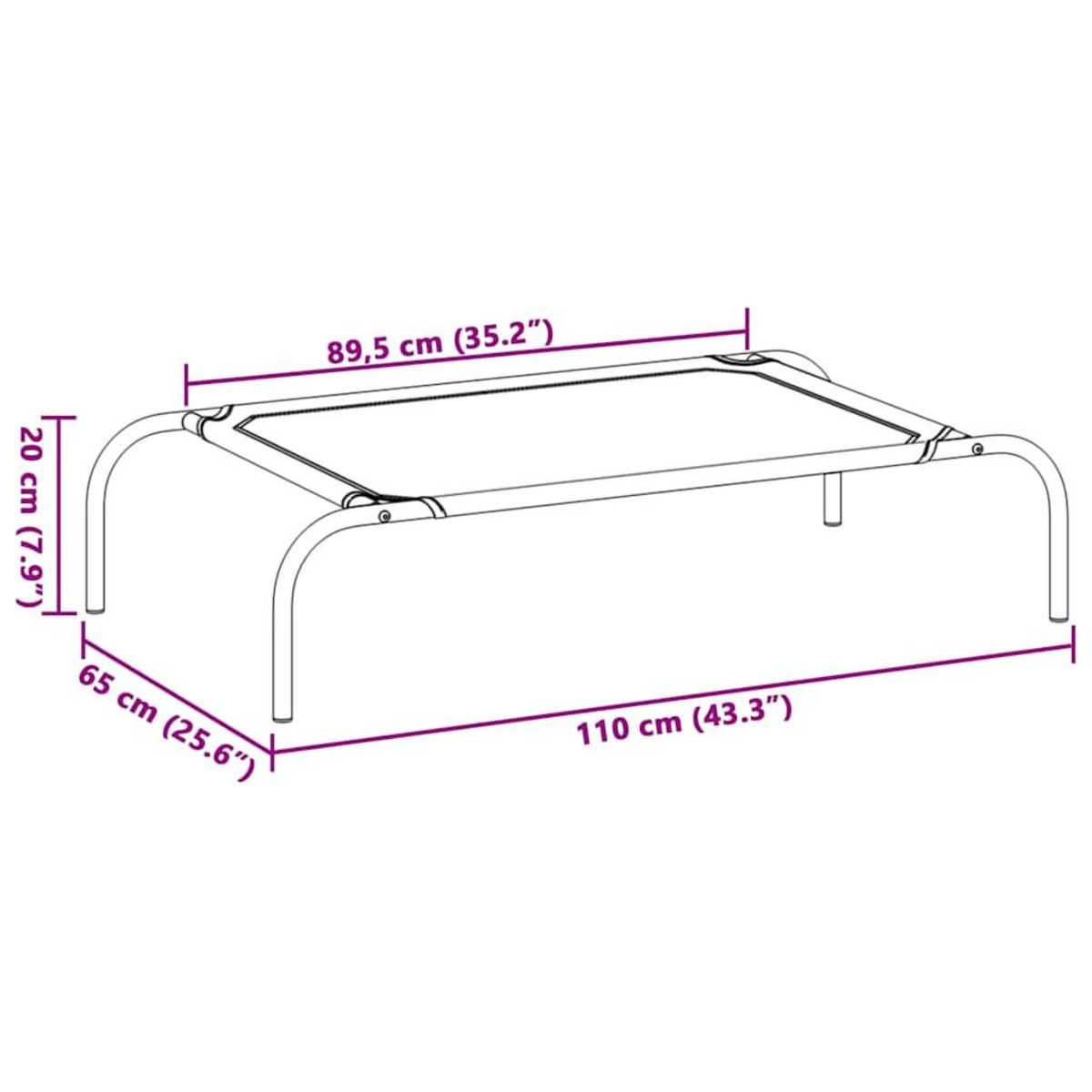 VIDAXL Lit sureleve pour chien gris 110x65x20 cm tissu oxford et acier