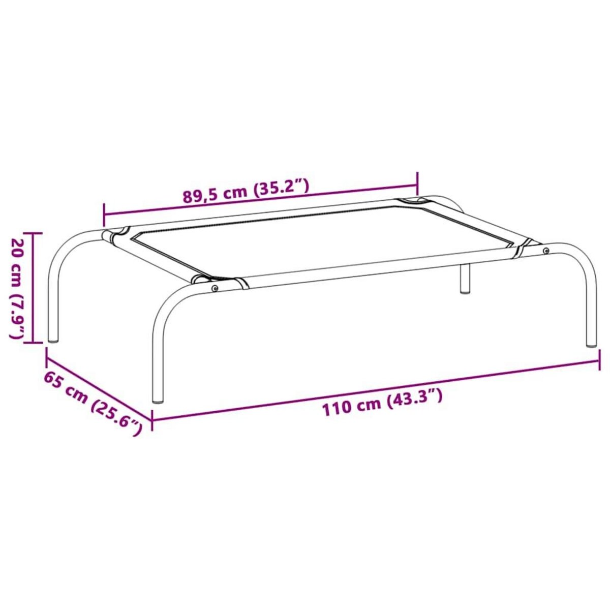 VIDAXL Lit sureleve pour chien gris 110x65x20 cm tissu oxford et acier