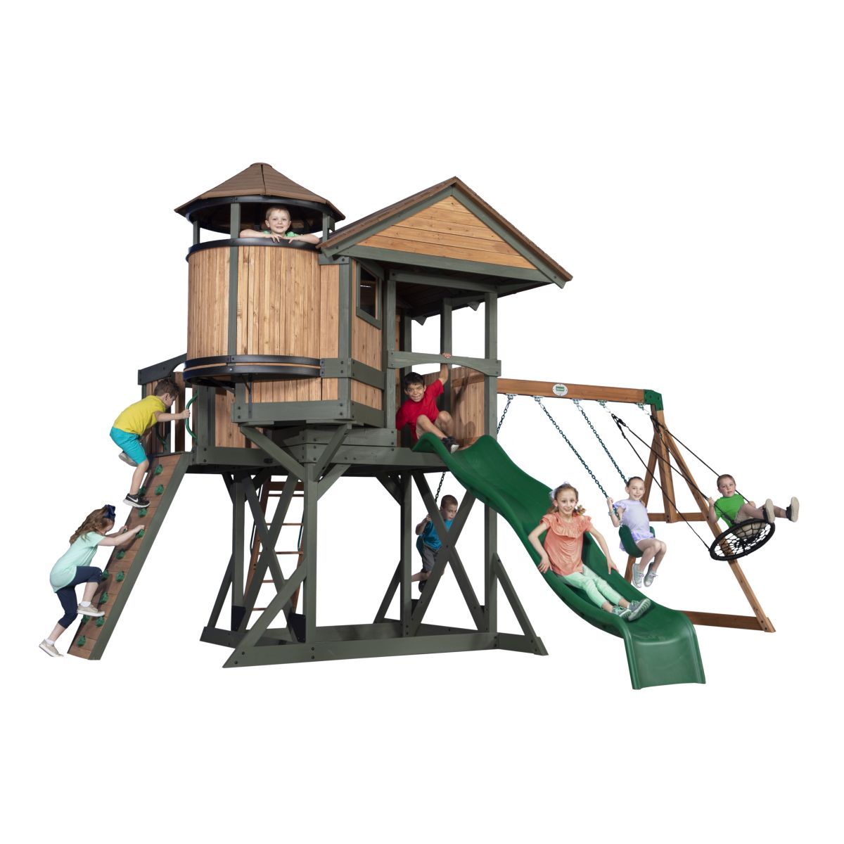 Backyard Discovery Aire de jeux XXL avec toboggan et tour de guet - Bois - EAGLE NEST