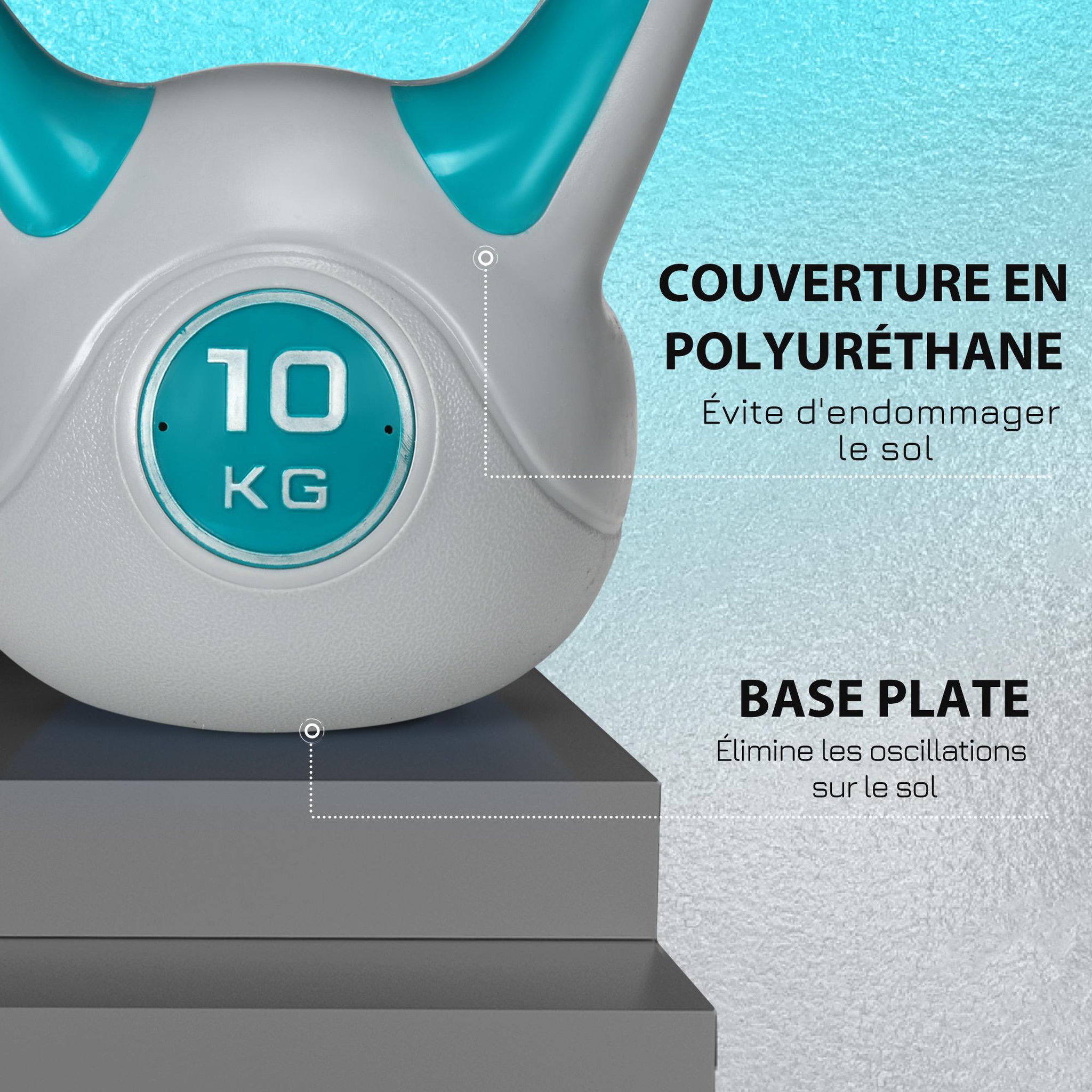 Voir la diapositive 6 : HOMCOM Kettlebell 10 kg - haltère boule - poignée ergonomique - pu gris bleu