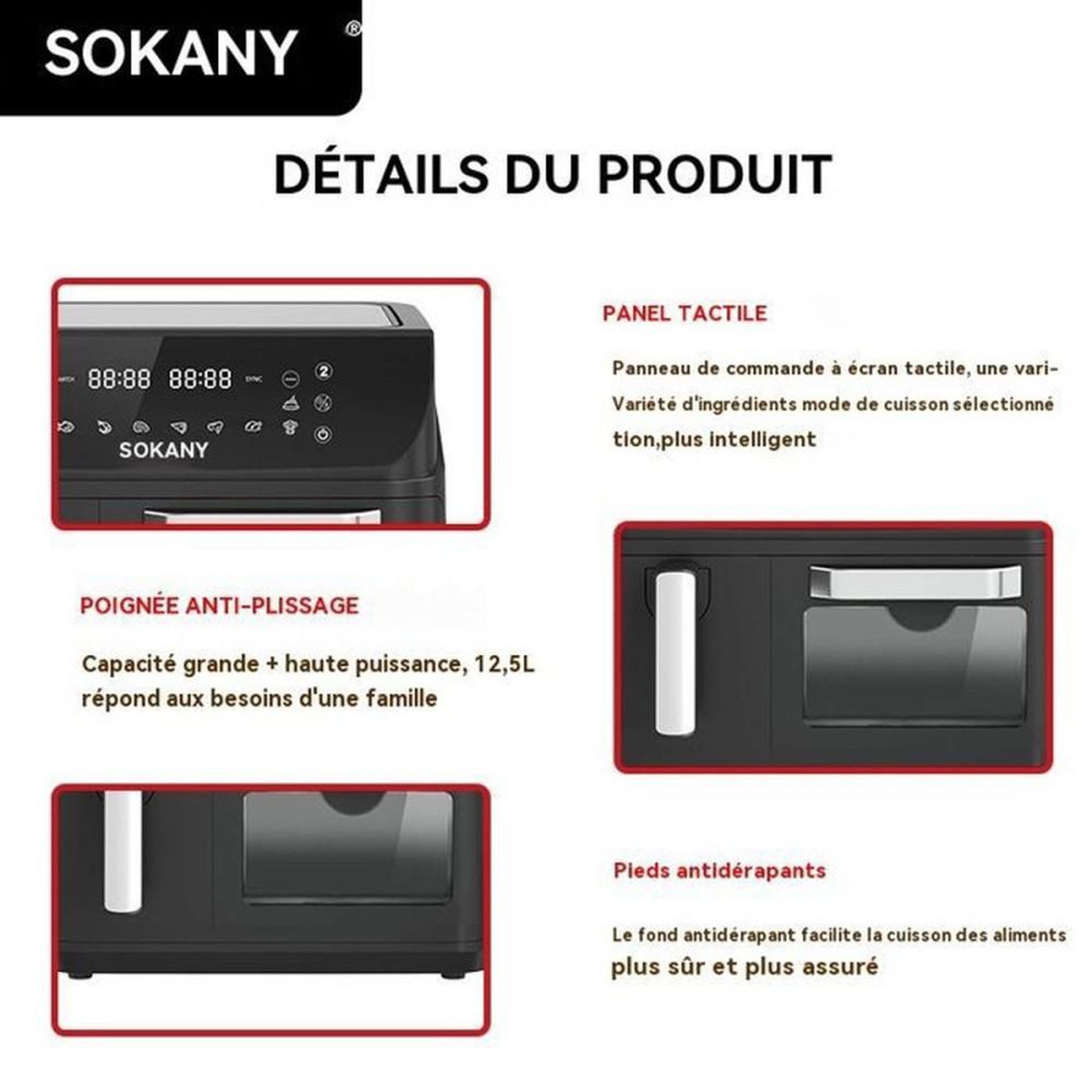 Voir la diapositive 4 : Friteuse double cuve sans huile à écran tactile 12,5L 2400W 80–200°C 10 programmes