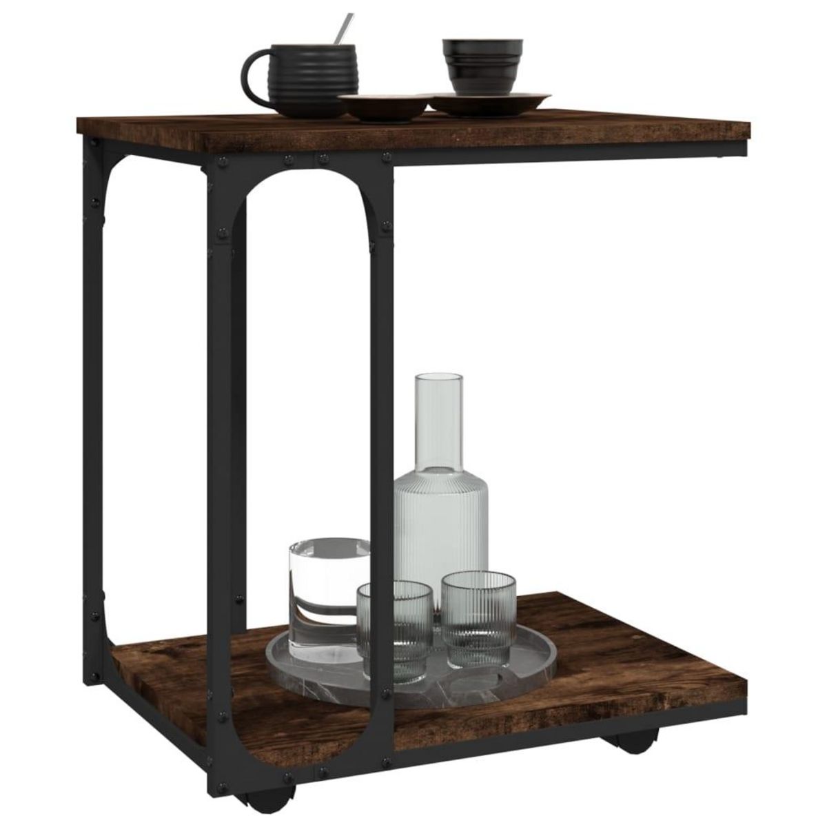 VIDAXL Table d'appoint a roues Chene fume 50x35x55,5 cm