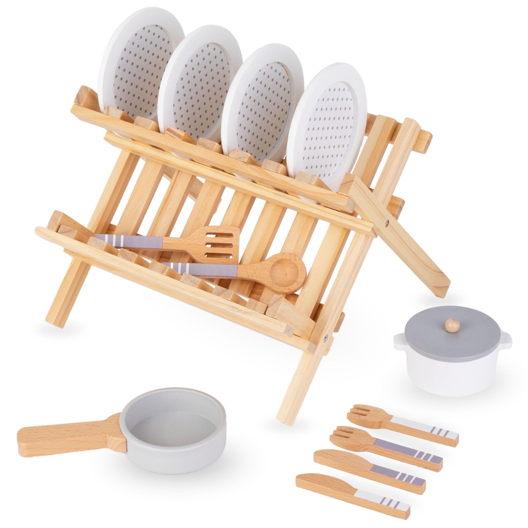 MAMABRUM Égouttoir et vaisselle de cuisine en bois dinette mamabrum