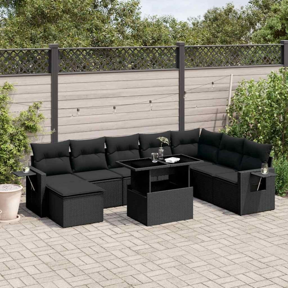 VIDAXL Salon de jardin 8 pcs avec coussins noir resine tressee