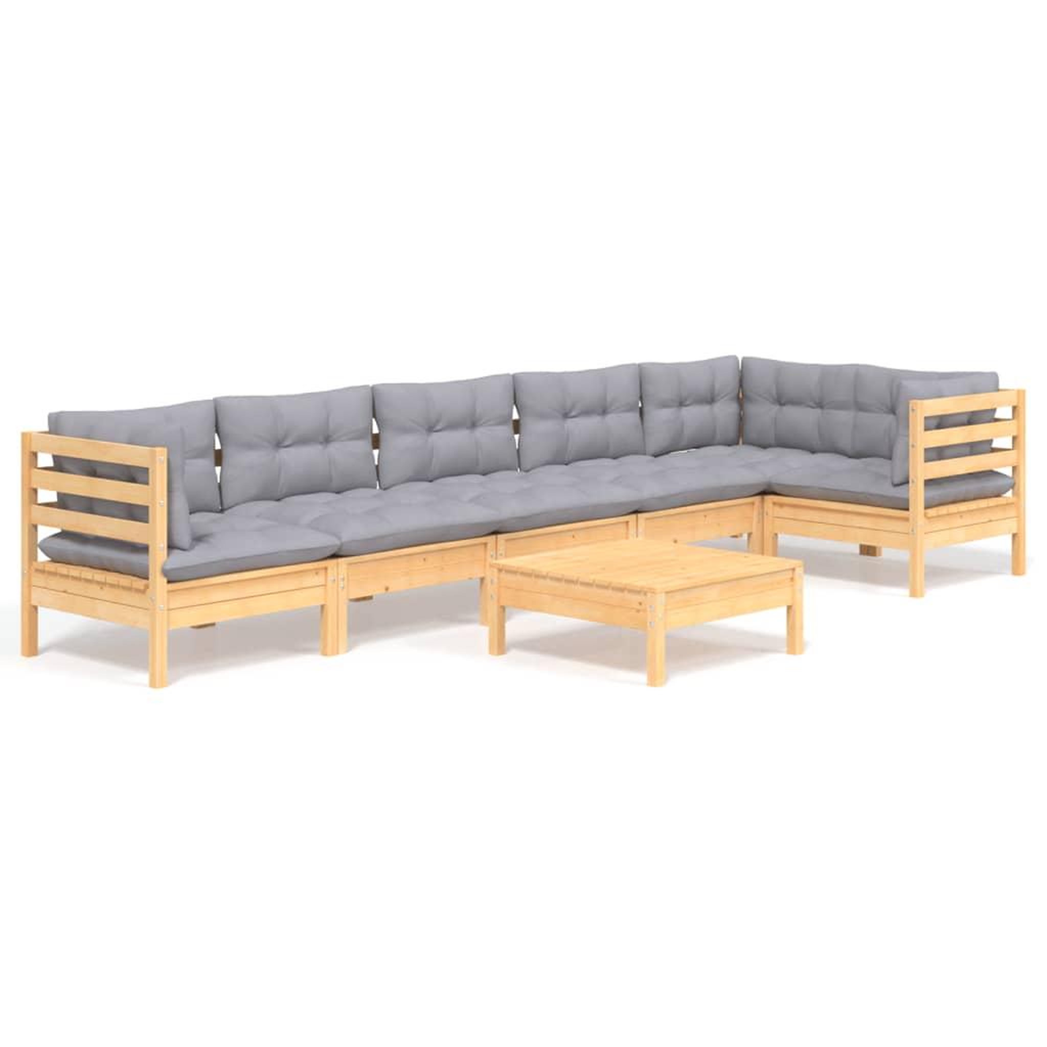 Voir la diapositive 2 : VIDAXL Salon de jardin 7 pcs avec coussins gris bois de pin