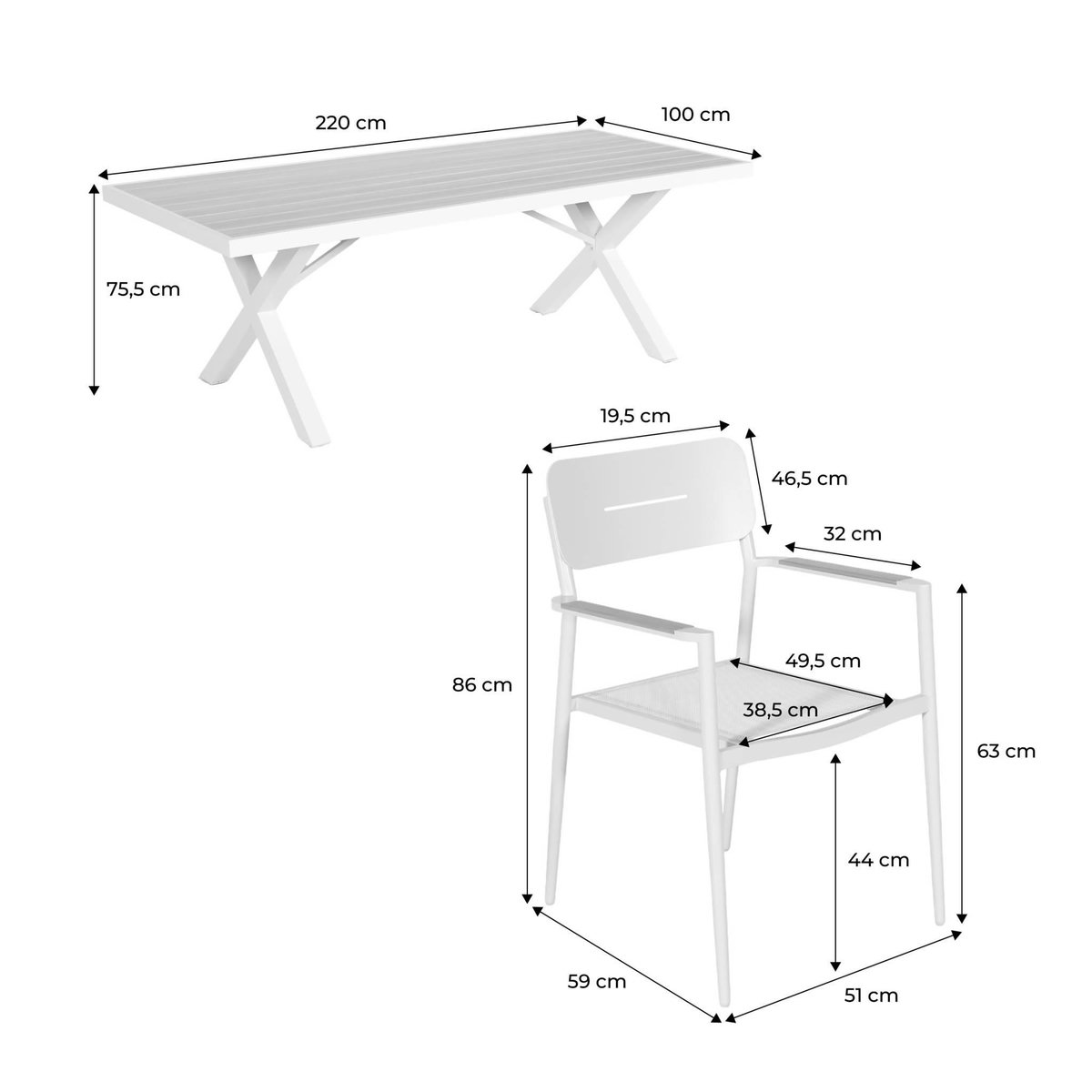 SWEEEK Table de jardin aluminium + 8 assises. table avec pieds en croix beige - Elina / Fira