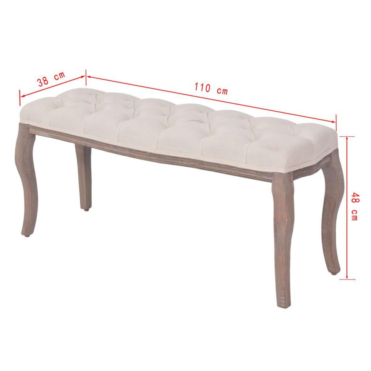 VIDAXL Banc Lin Bois massif 110 x 38 x 48 cm Blanc creme