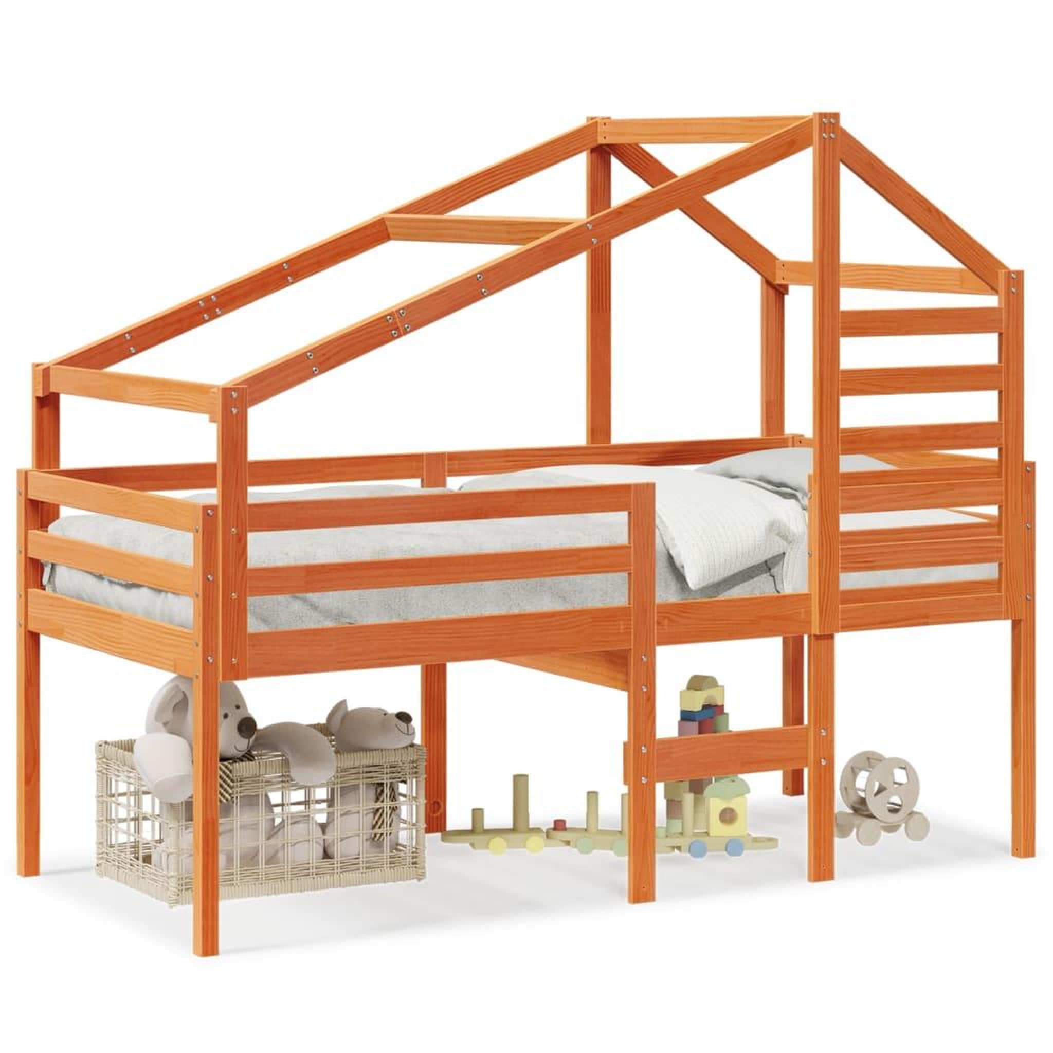 Voir la diapositive 2 : VIDAXL Lit haut sans matelas cire marron 90x200 cm bois de pin massif