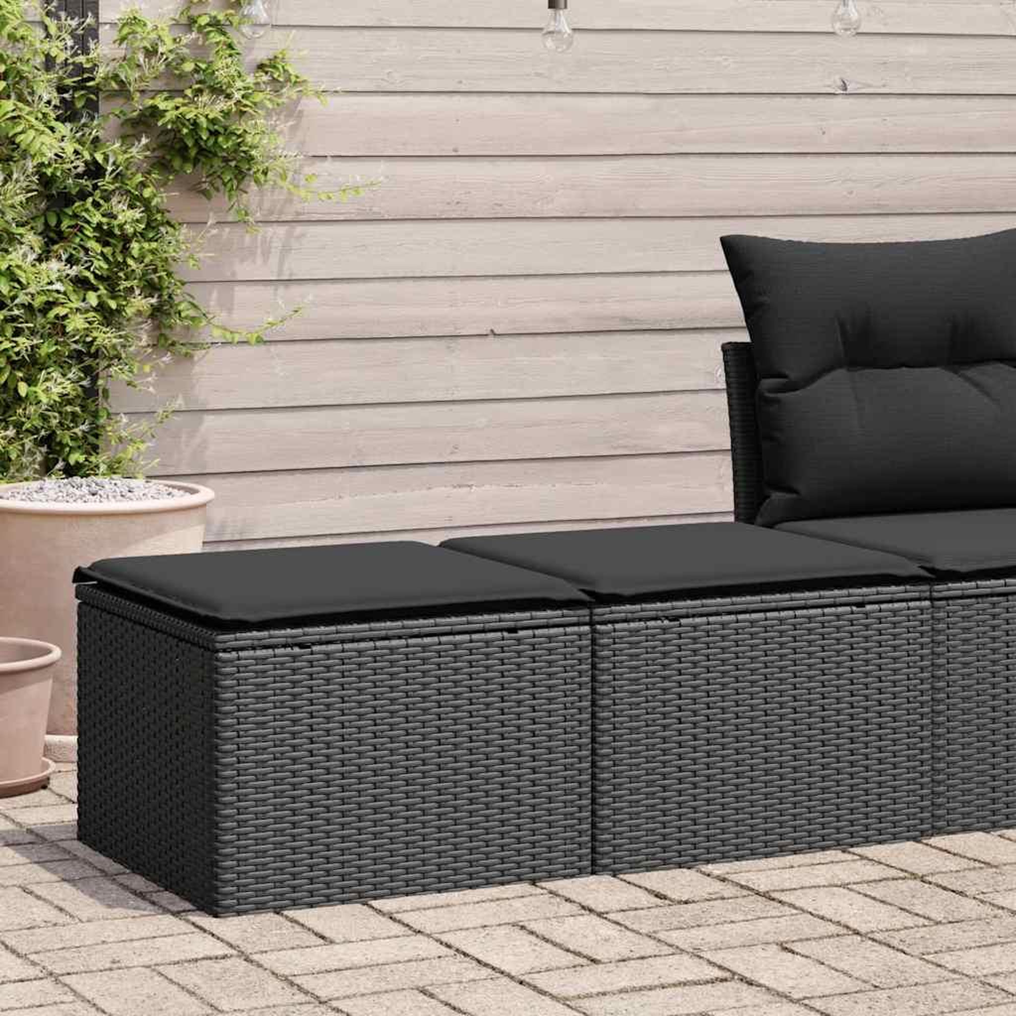 VIDAXL Salon de jardin avec coussins 2 pcs noir resine tressee acacia
