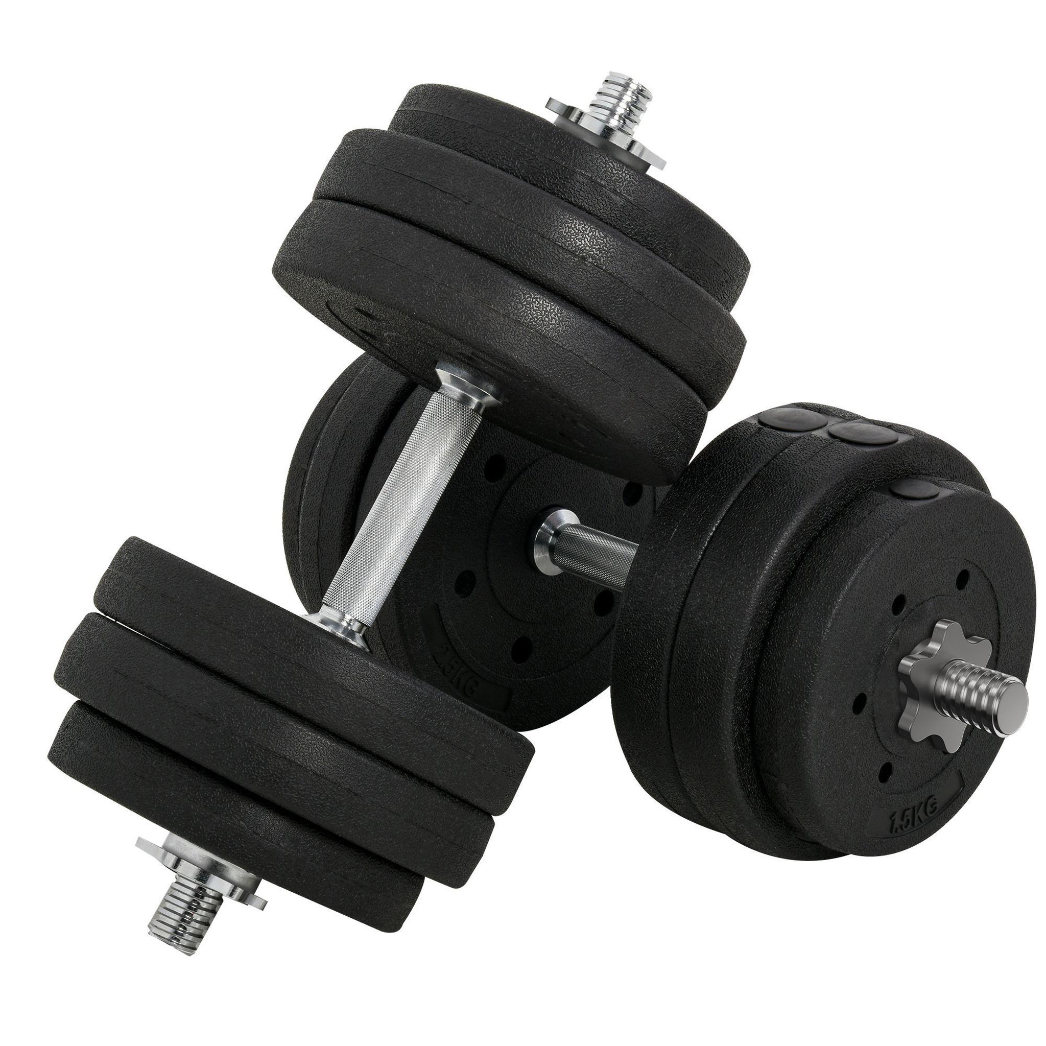 Voir la diapositive 1 : HOMCOM Ensemble d'haltères courtes total 30 kg - barres incluses - entraînement musculaire & haltérophilie - acier pu noir