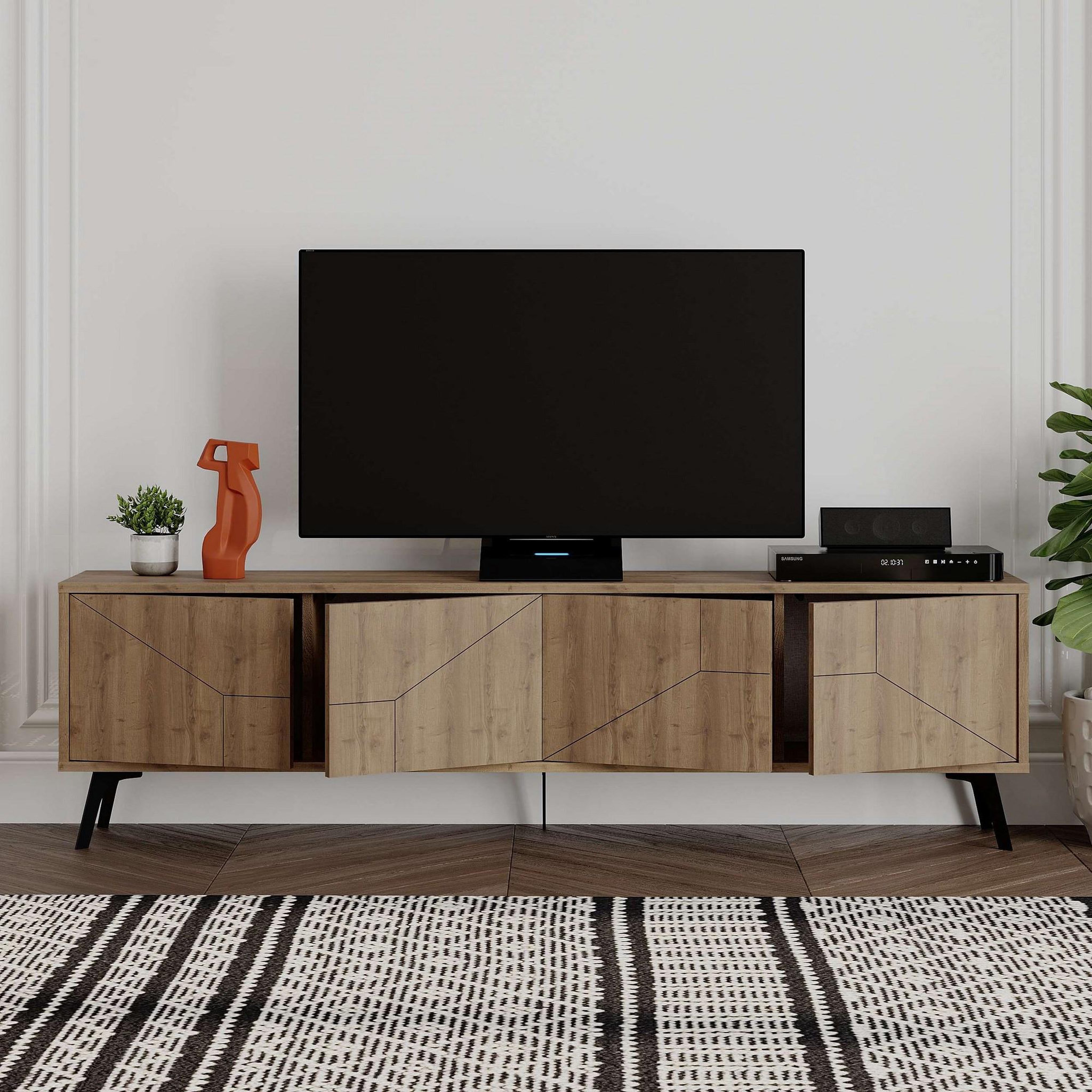 Voir la diapositive 4 : Habitat et Jardin Meuble tv en bois  dune  - 180 x 29 x 50 cm - marron