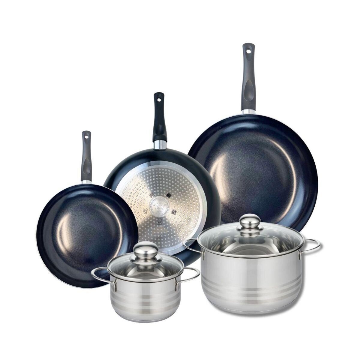 ELO Ensemble de 3 Poêles de cuisson 24, 28 et 32 cm et 2 faitouts 16 et 24 cm Elo Prima Brillant
