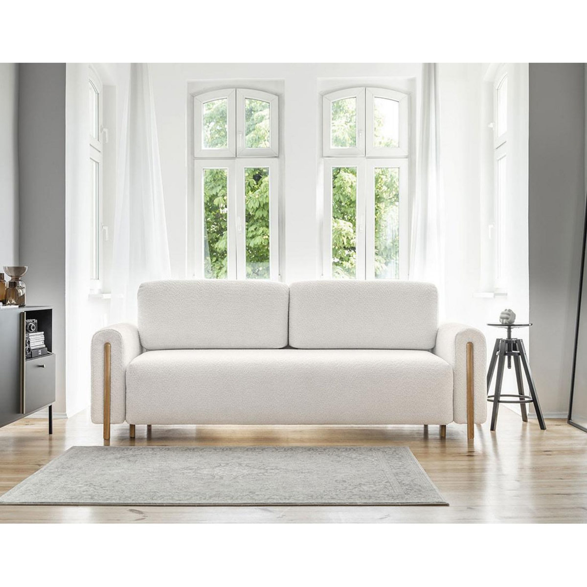 BEST MOBILIER Glendale - canapé droit 3 places - convertible avec coffre - en tissu bouclette