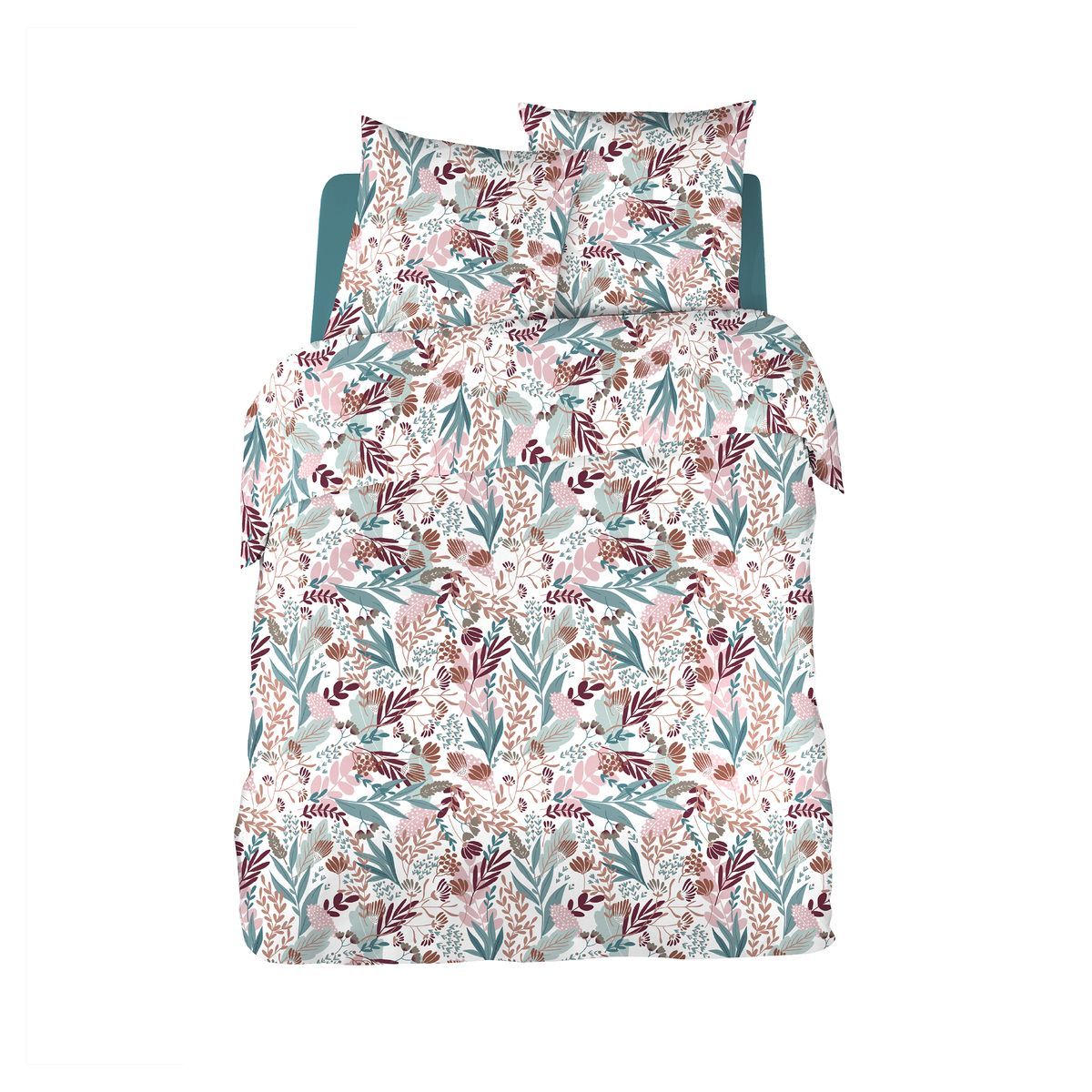 Parure housse de couette en satin de coton 70 fils motif floral GABI