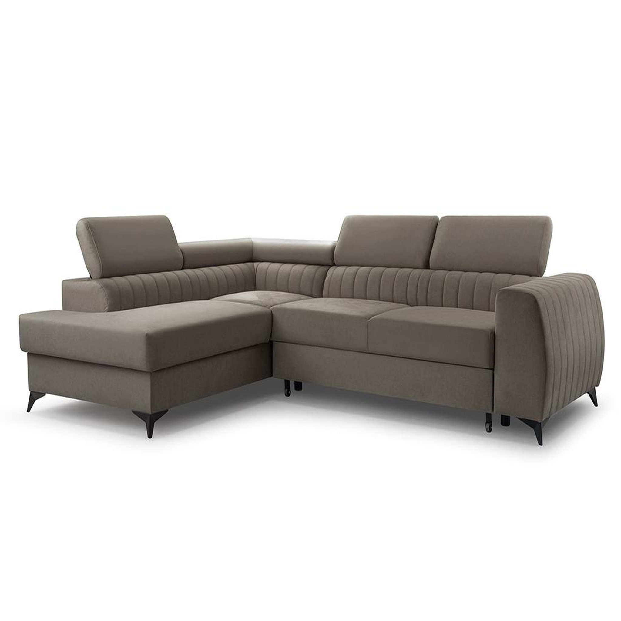 Voir la diapositive 2 : BEST MOBILIER Aneta - canapé d'angle gauche 5 places - convertible avec coffre et têtières - en velours