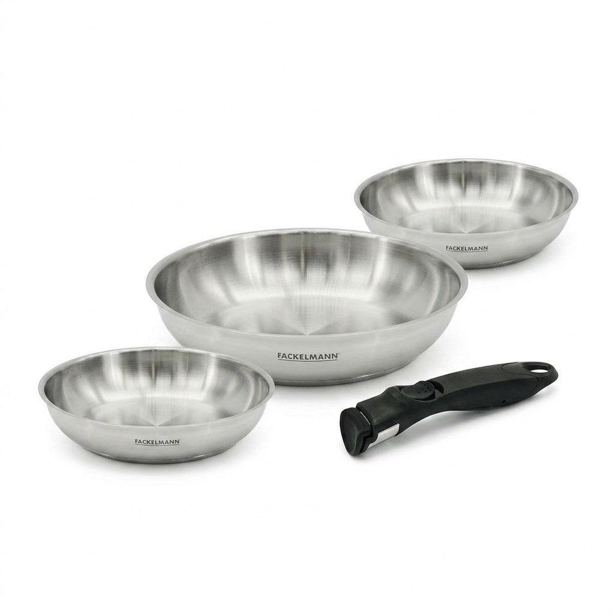 Fackelmann Lot de 3 poêles en inox 20 24 et 28 cm avec manche amovible fackelmann inogrip