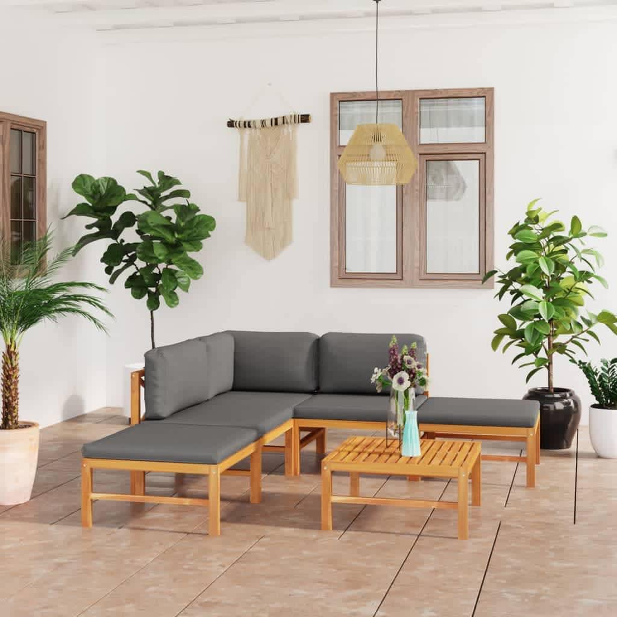 Voir la diapositive 1 : VIDAXL Salon de jardin 6 pcs avec coussins gris Bois de teck solide