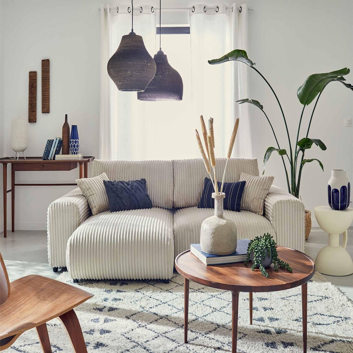 LISA DESIGN Garance - canapé d'angle réversible - 4 places - en velours côtelé grosses côtes