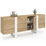 Voir la diapositive 4 : ID MARKET Buffet enfilade 200 cm PHOENIX XXL 4 portes bois et blanc