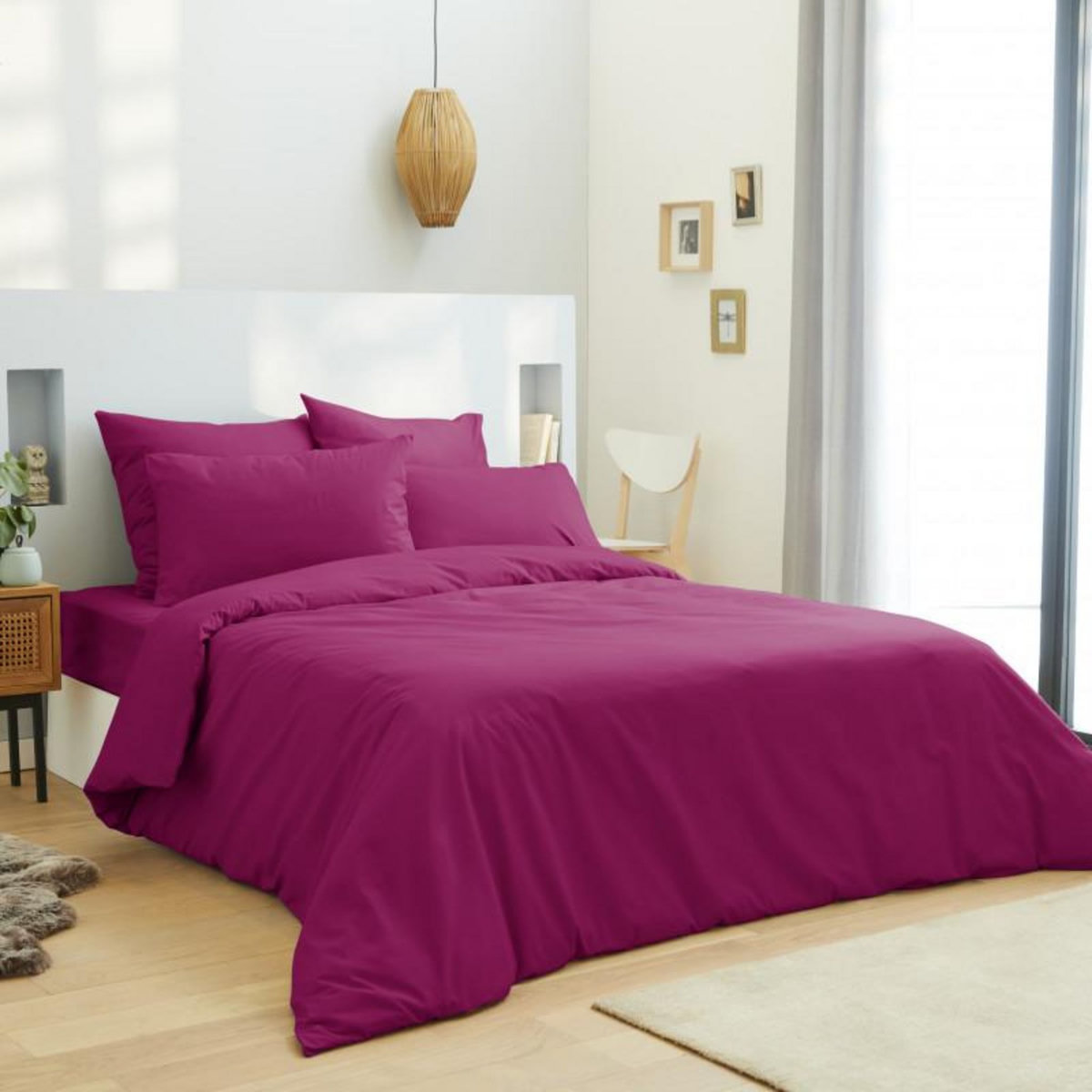 UNIVERS DECOR Housse de couette 240 x 220 unie rose fushia 100% Coton / 57 Fils/cm²