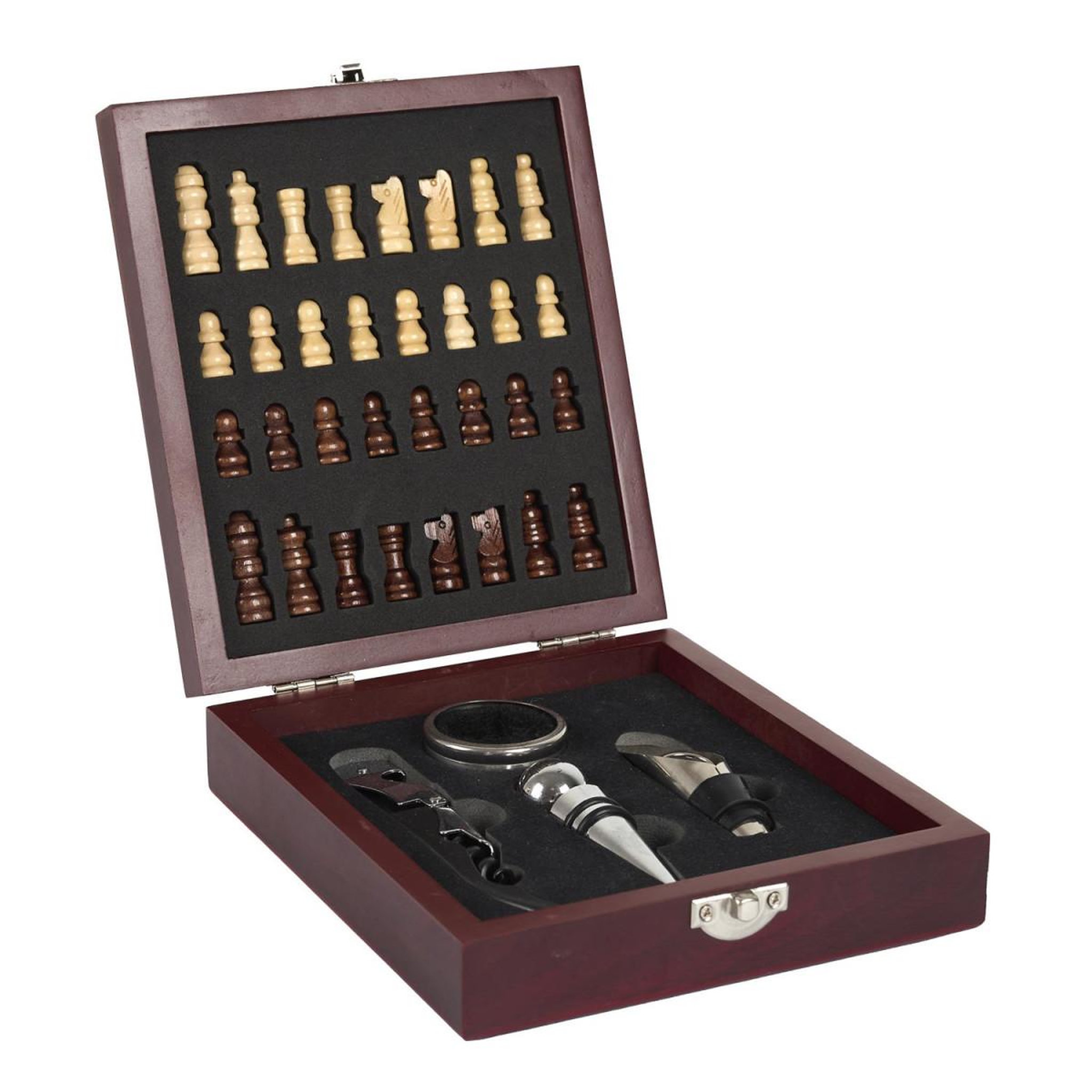 COOK CONCEPT Coffret de vin 4 pièces  jeu d'échecs  16cm marron
