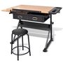 Voir la diapositive 3 : VIDAXL Table a dessin inclinable 2 tiroirs et tabouret