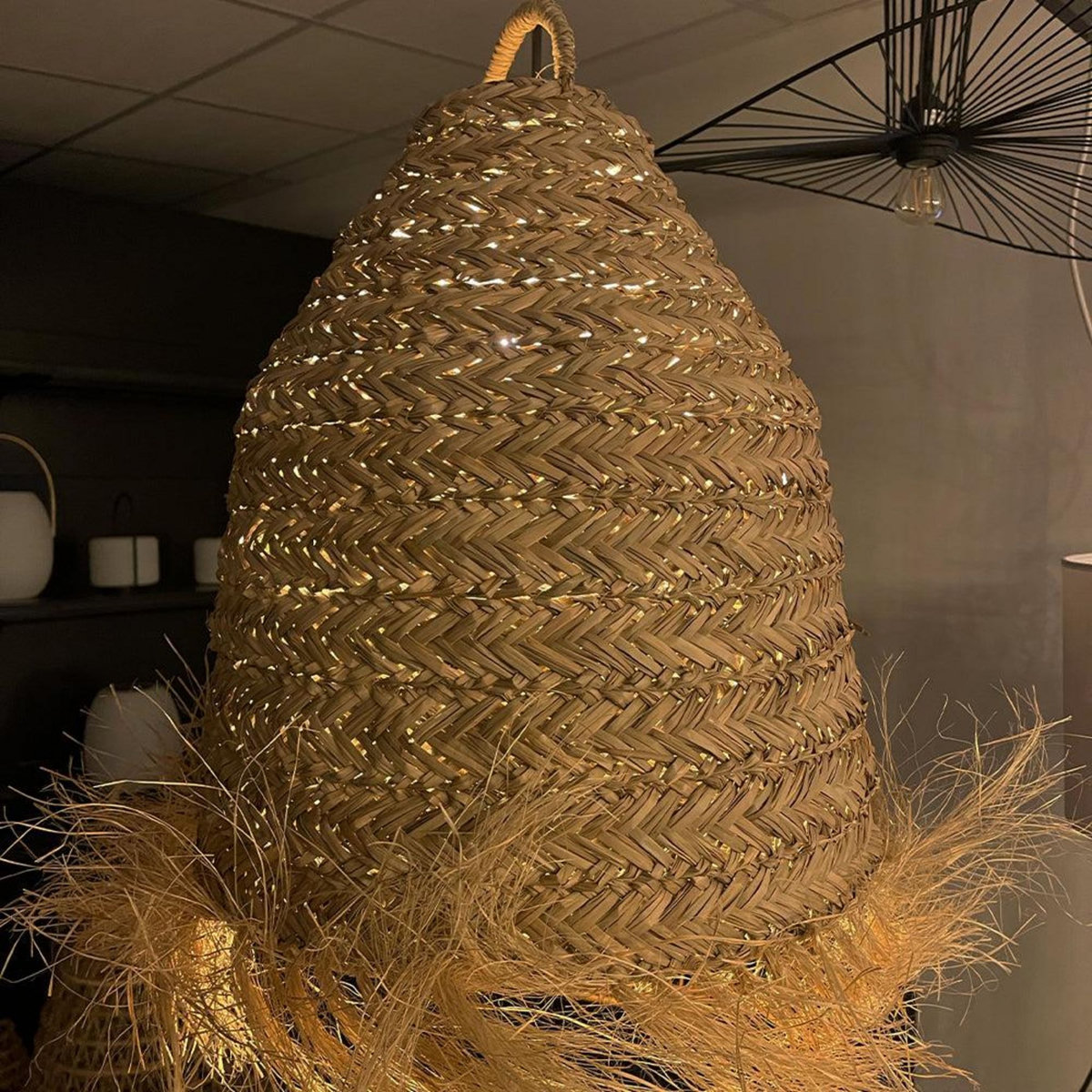 Lumisky Suspension d'extérieur avec cable ANAFI Beige Fibre naturelle 5m