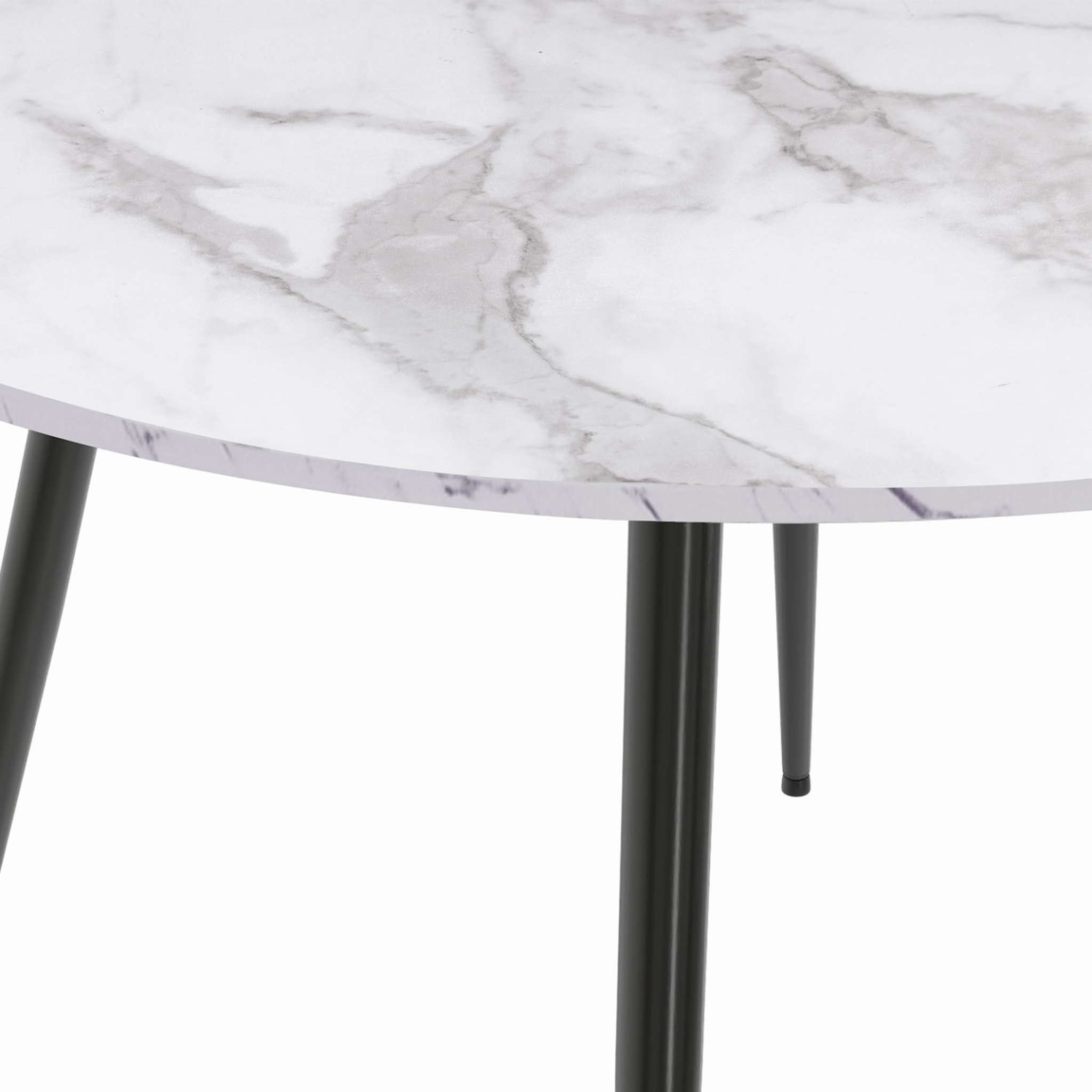 Voir la diapositive 5 : ID MARKET Table à manger ronde amelia 4 personnes effet marbre blanc alaska pieds métal noir 110 cm