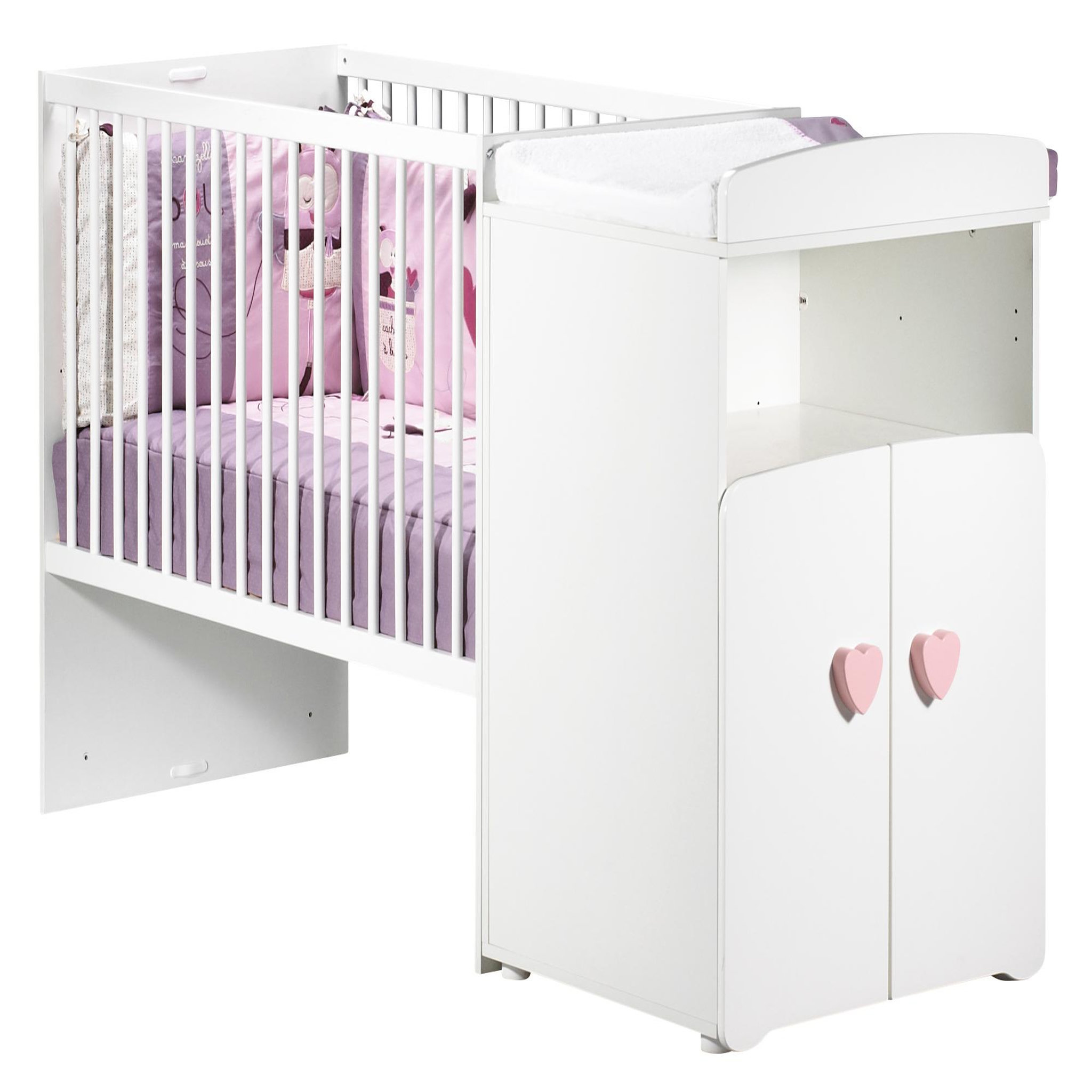 BABY PRICE Lit bébé combiné 60x120 cm évolutif en 90x190 cm NEW BASIC Boutons C&oelig;ur Rose