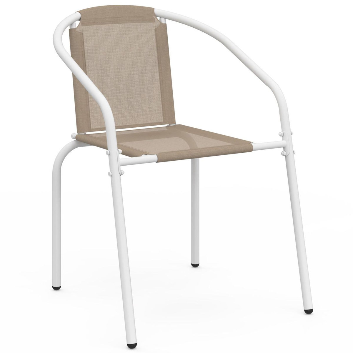 ID MARKET Lot de 6 chaises de jardin THELMA métal et textilène empilables blanc et beige