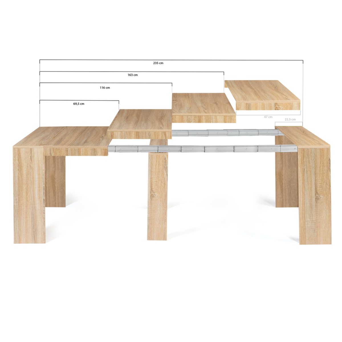 ID MARKET Table console extensible ORLANDO 10 personnes 235 cm bois façon hêtre