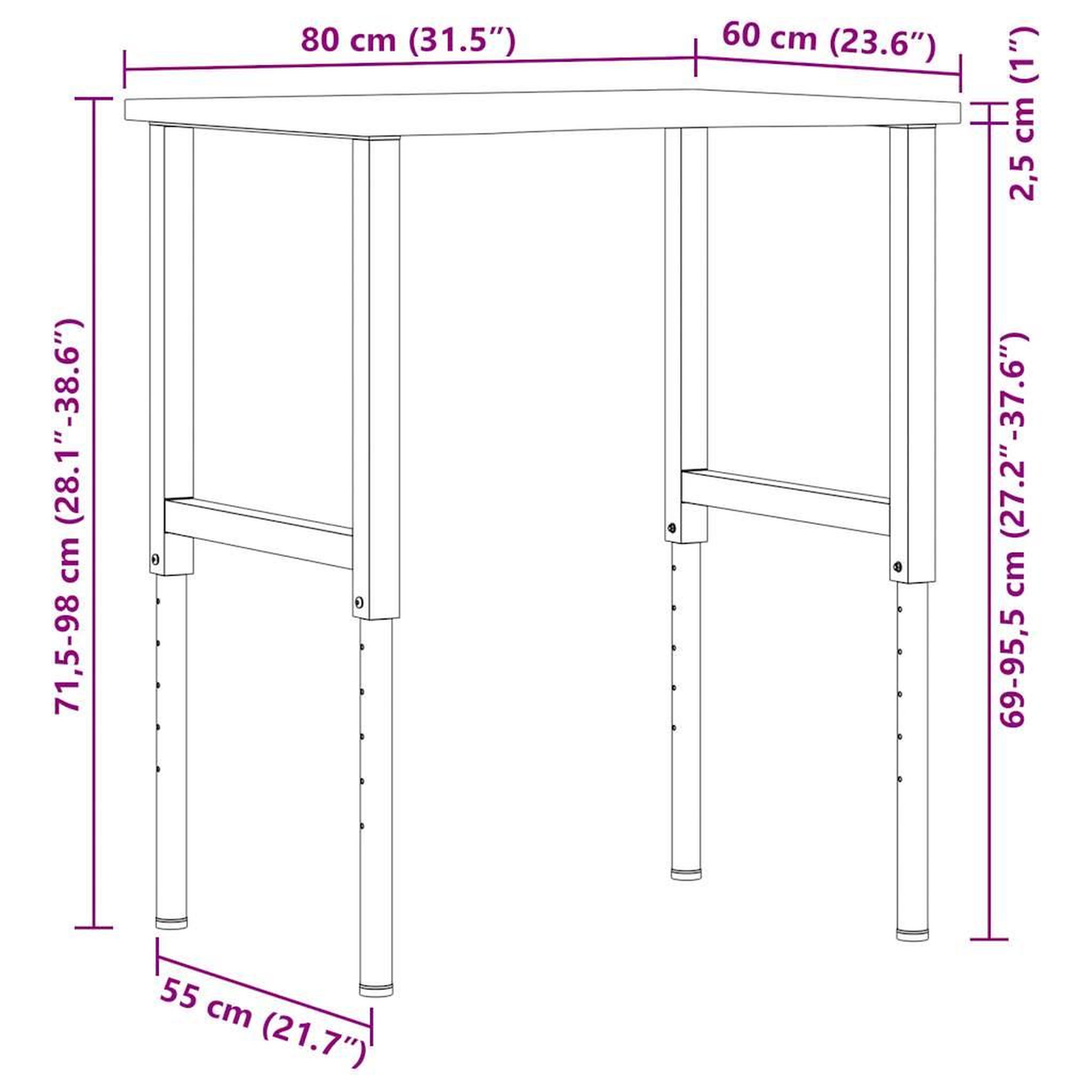 Voir la diapositive 6 : VIDAXL Etabli marron fonce 80x60x(71,5-98) cm bois de chene massif