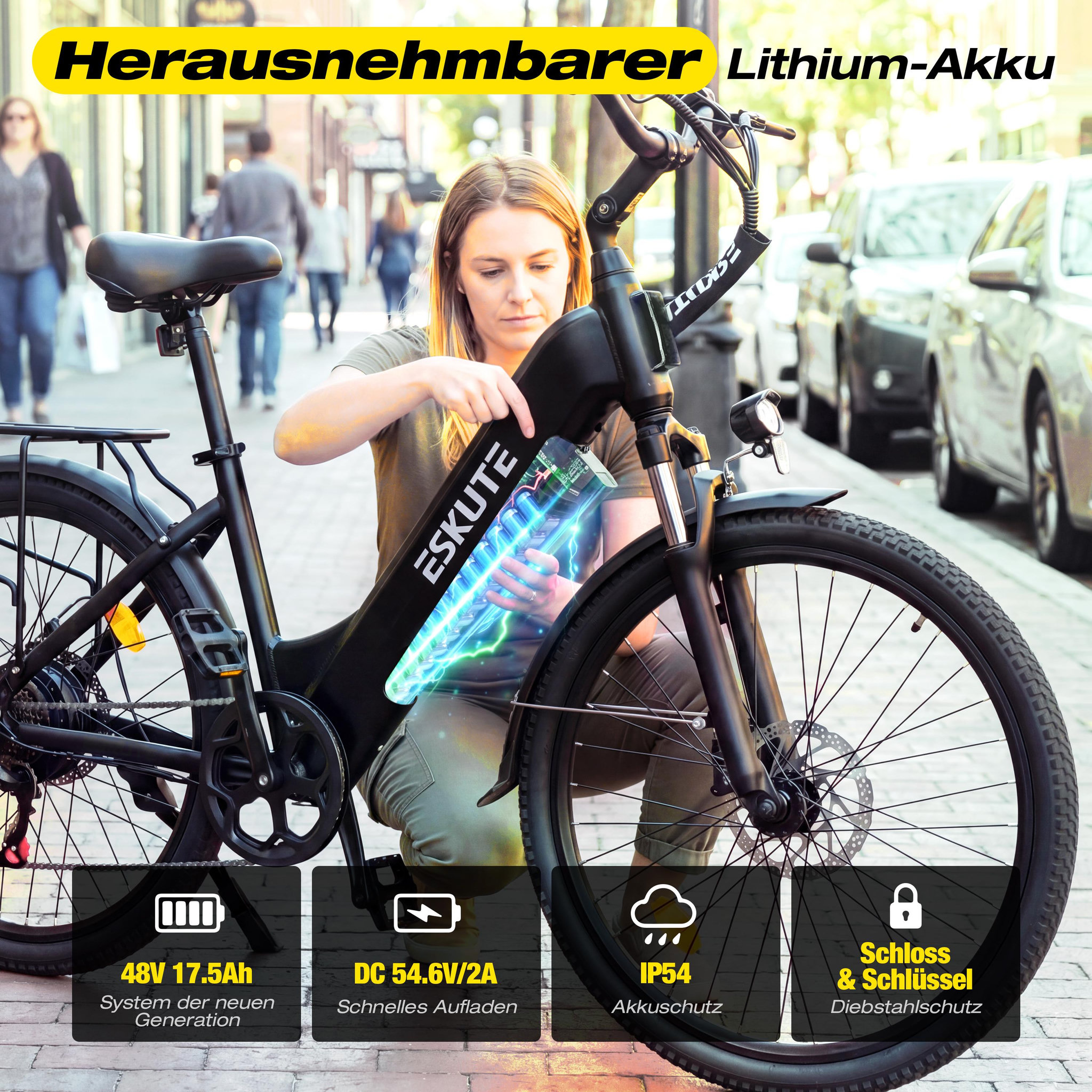 Voir la diapositive 6 : ESKUTE Vélo de ville électrique ESKUTE C202, Step-Through 26