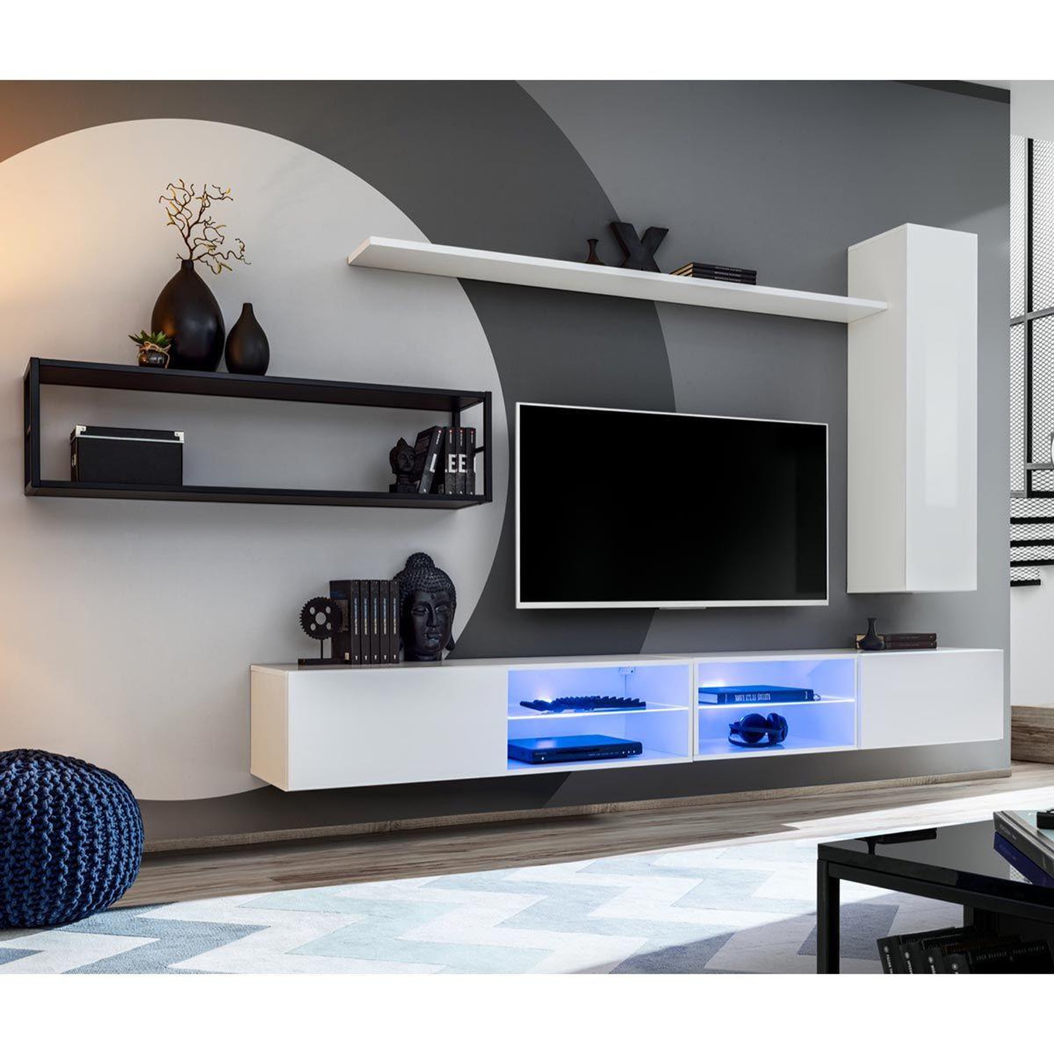 Paris Prix Ensemble meuble tv design  switch iv  300cm blanc & noir
