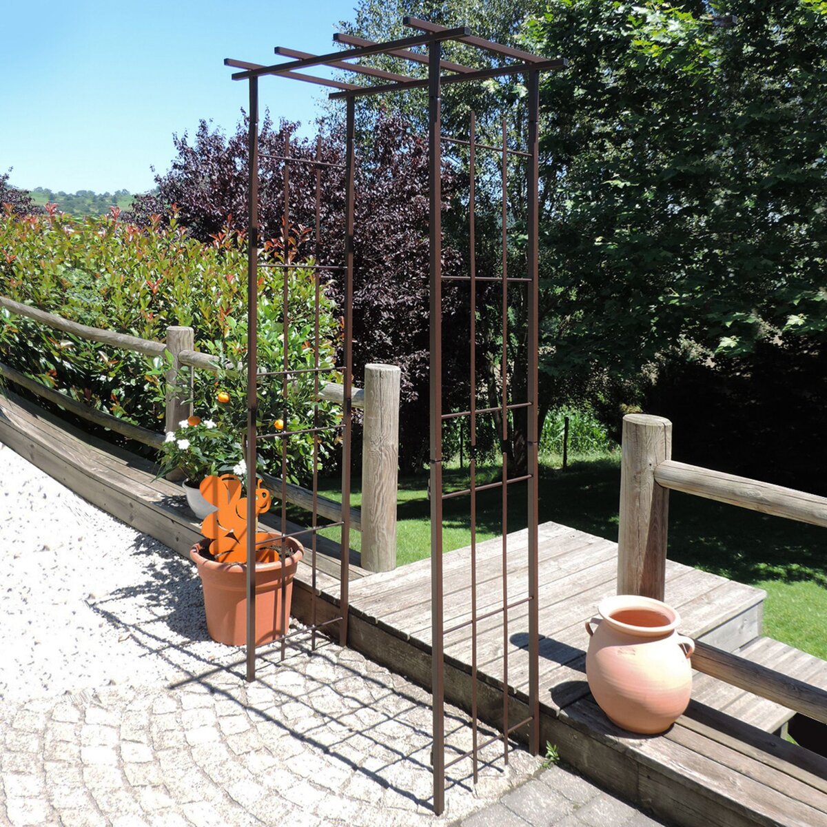 CEMONJARDIN Arche de jardin pergola en fer vieilli tubes carrés petit modèle