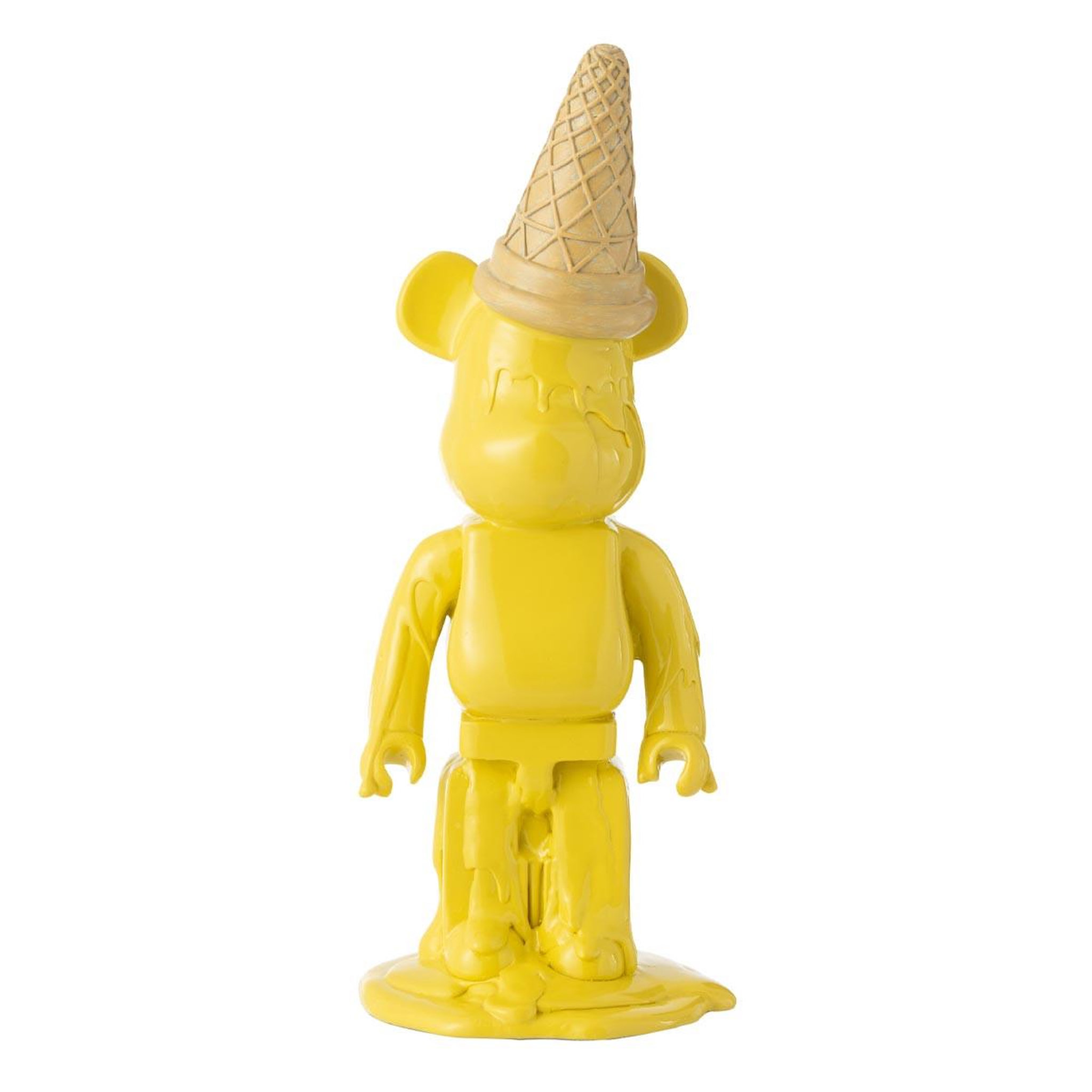 J-LINE Statuette déco ours  cornet glace  39cm jaune