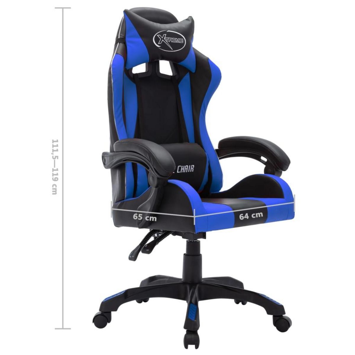 VIDAXL Fauteuil de jeux video avec LED RVB Bleu et noir Similicuir