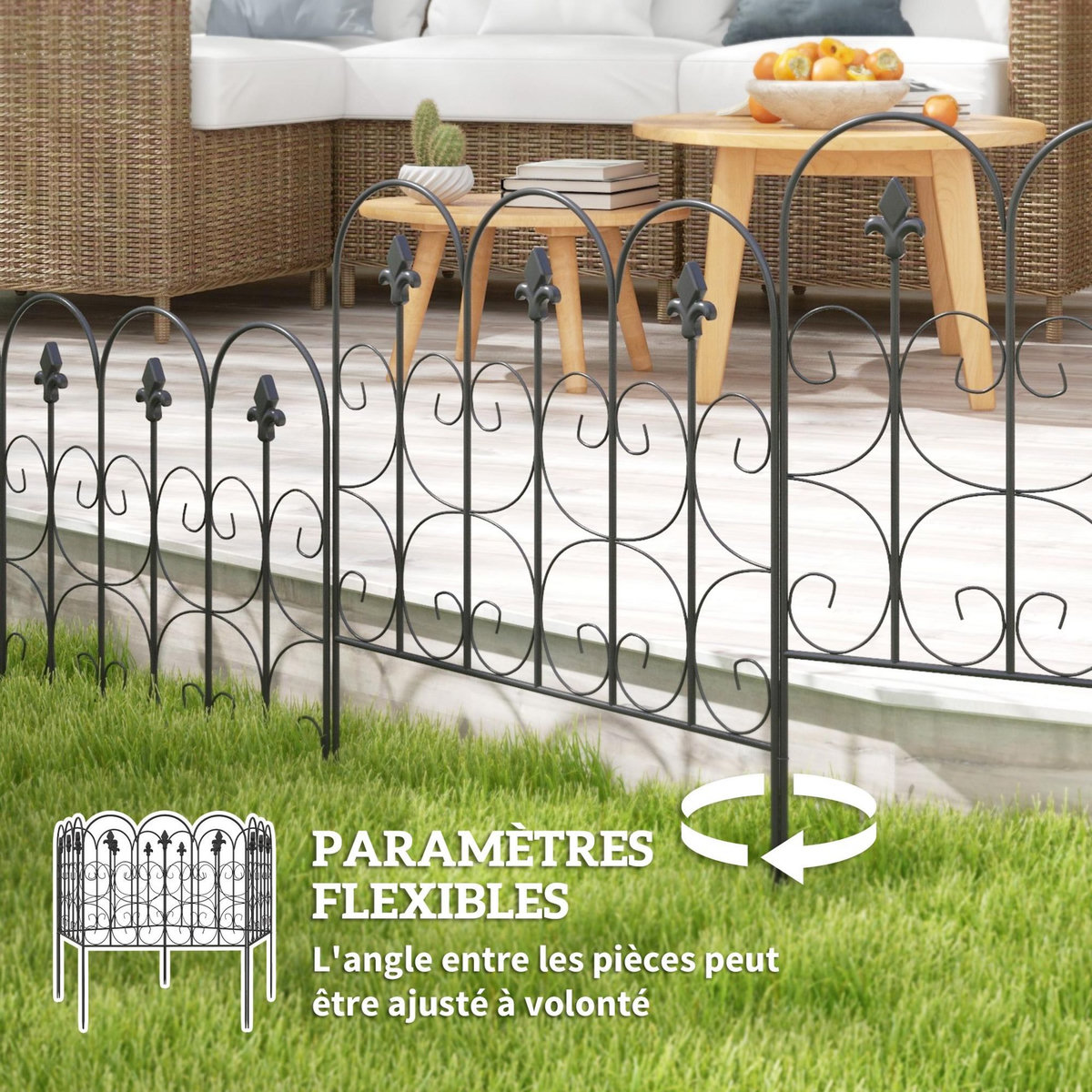 OUTSUNNY Clôture bordure de jardin dim. totales 307L x 83H cm métal époxy noir