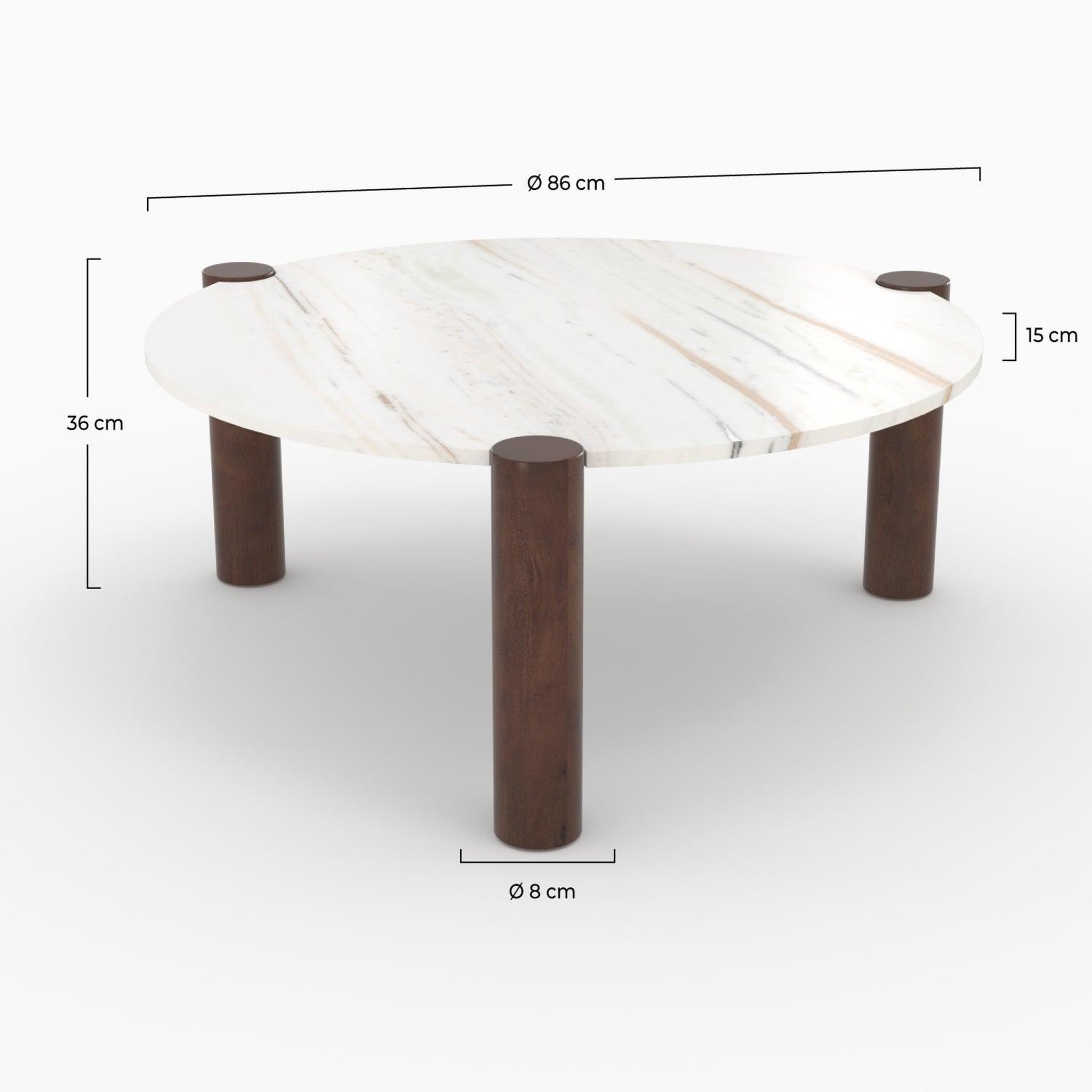 Voir la diapositive 4 : MAISON PAVANE Table basse ronde en marbre et bois de manguier d86 cm-pauline