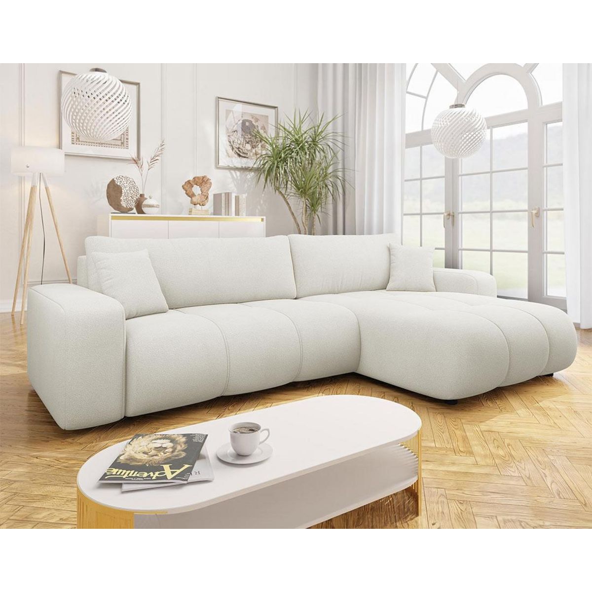 BEST MOBILIER Nicole - canapé d'angle réversible 5 places convertible avec coffre en tissu