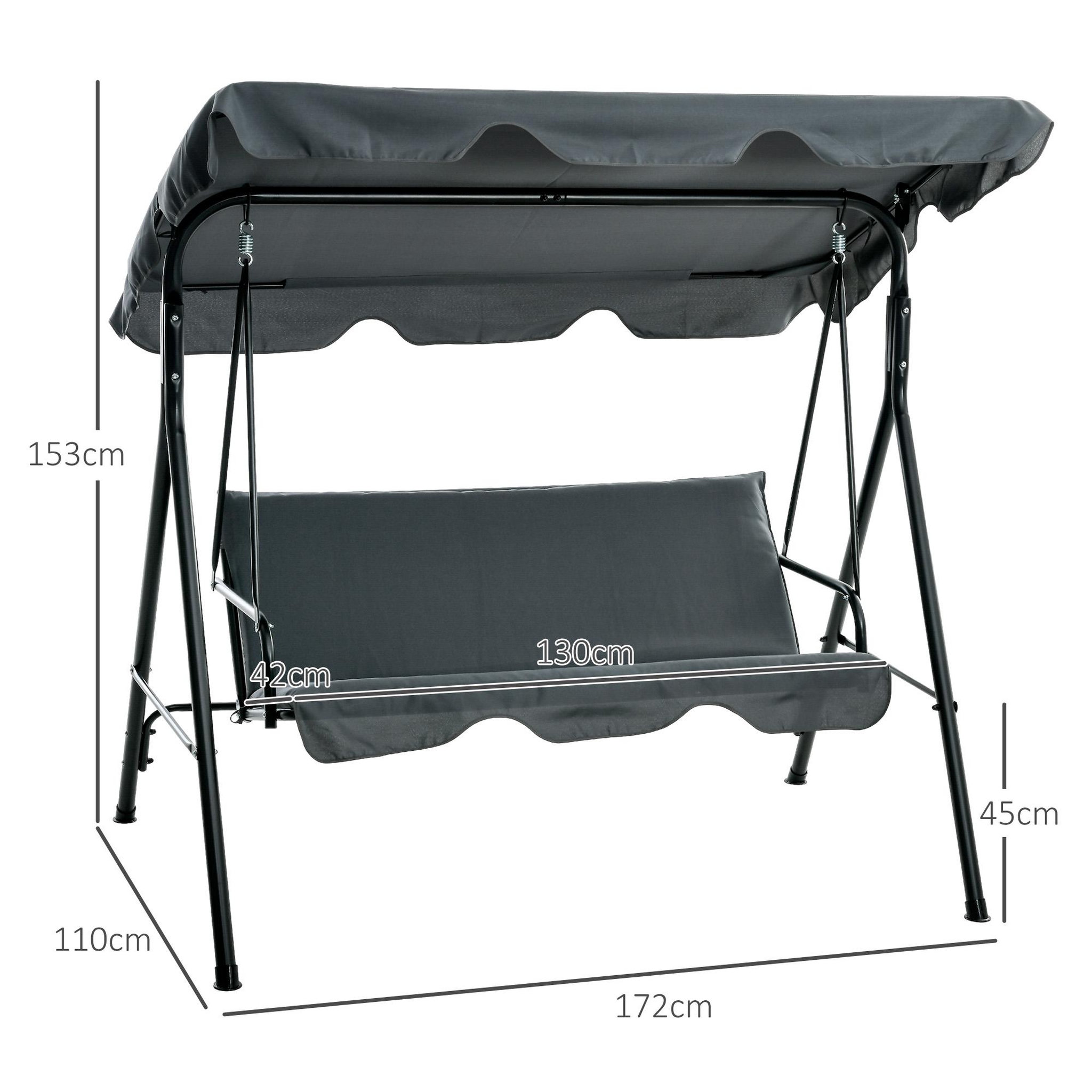Voir la diapositive 3 : OUTSUNNY Balancelle de jardin 3 places toit réglable acier polyester gris