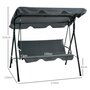 Voir la diapositive 3 : OUTSUNNY Balancelle de jardin 3 places toit réglable acier polyester gris