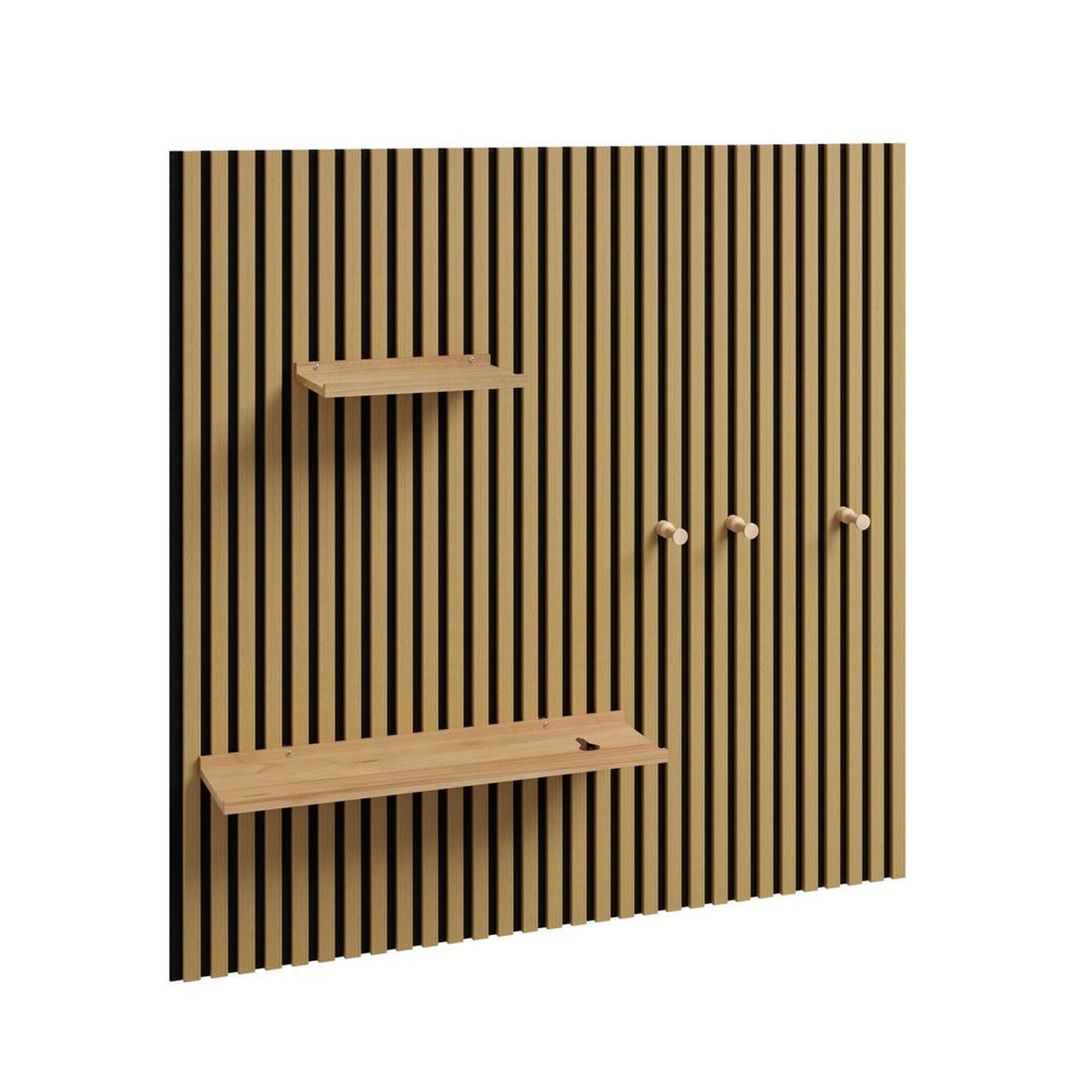SOBUY Étagère murale bois naturel avec 2 tablettes et 3 crochets 120x19x120cm fhk40-n