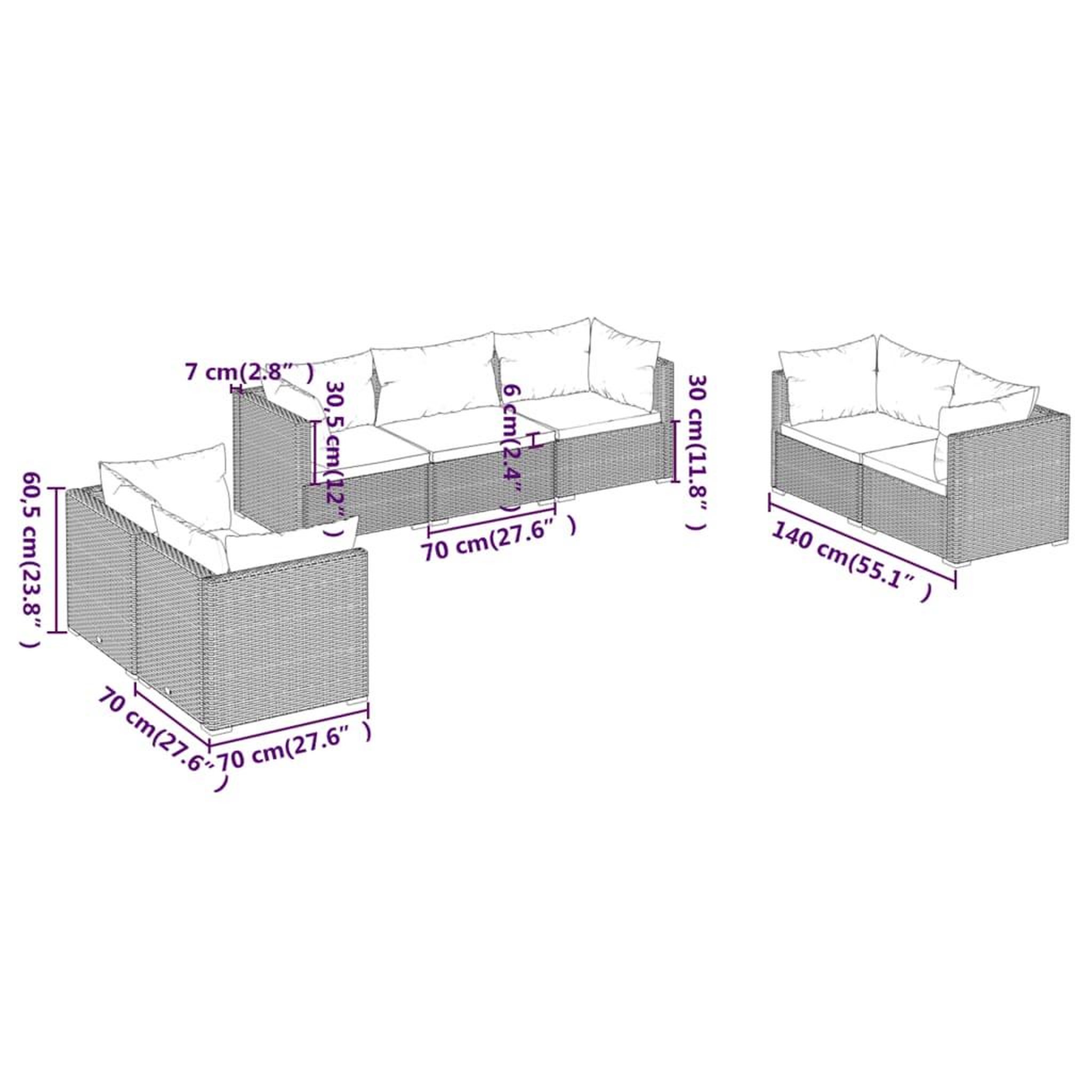 Voir la diapositive 6 : VIDAXL Salon de jardin 7 pcs avec coussins Resine tressee Noir