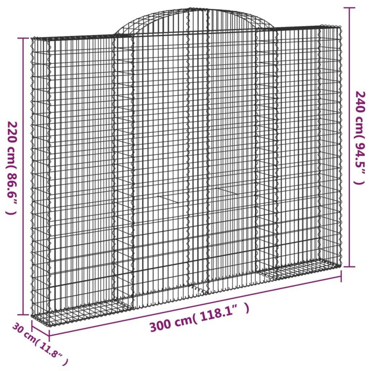 VIDAXL Panier de gabions arque 300x30x220/240 cm Fer galvanise